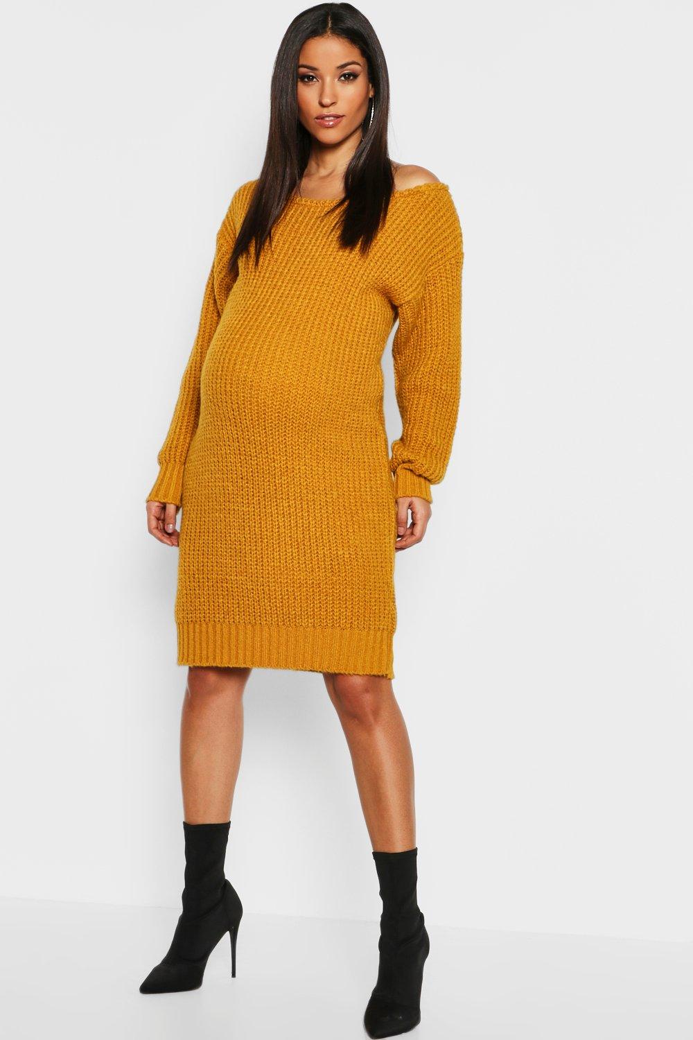 

Для беременных с вырезом с разрезом Вязаное платье Jumper, Mustard