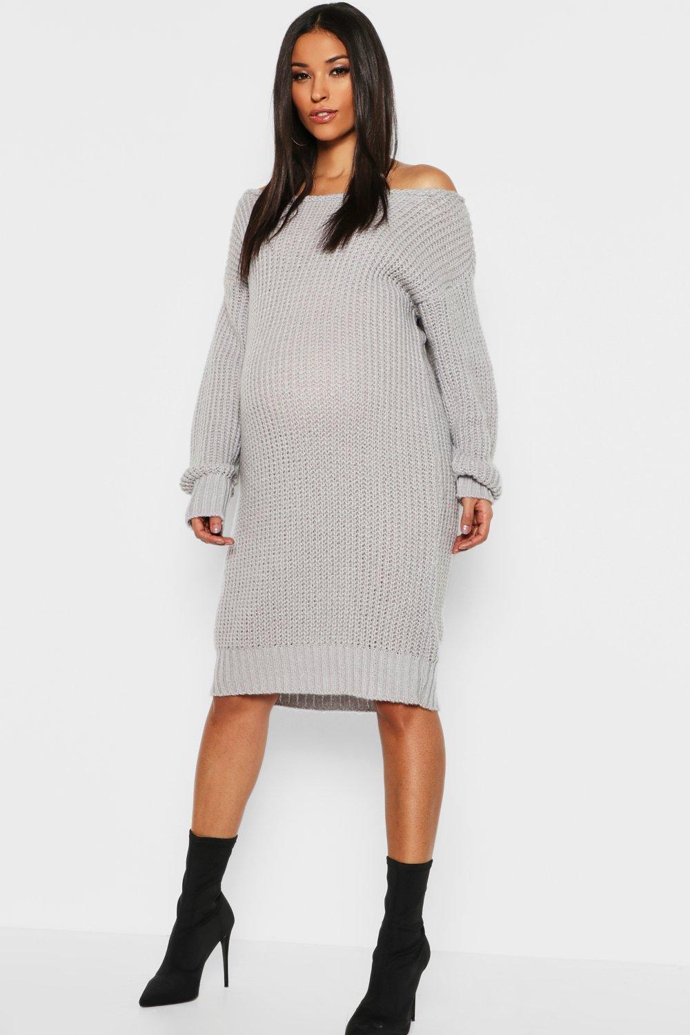 

Для беременных с вырезом с разрезом Вязаное платье Jumper, Silver