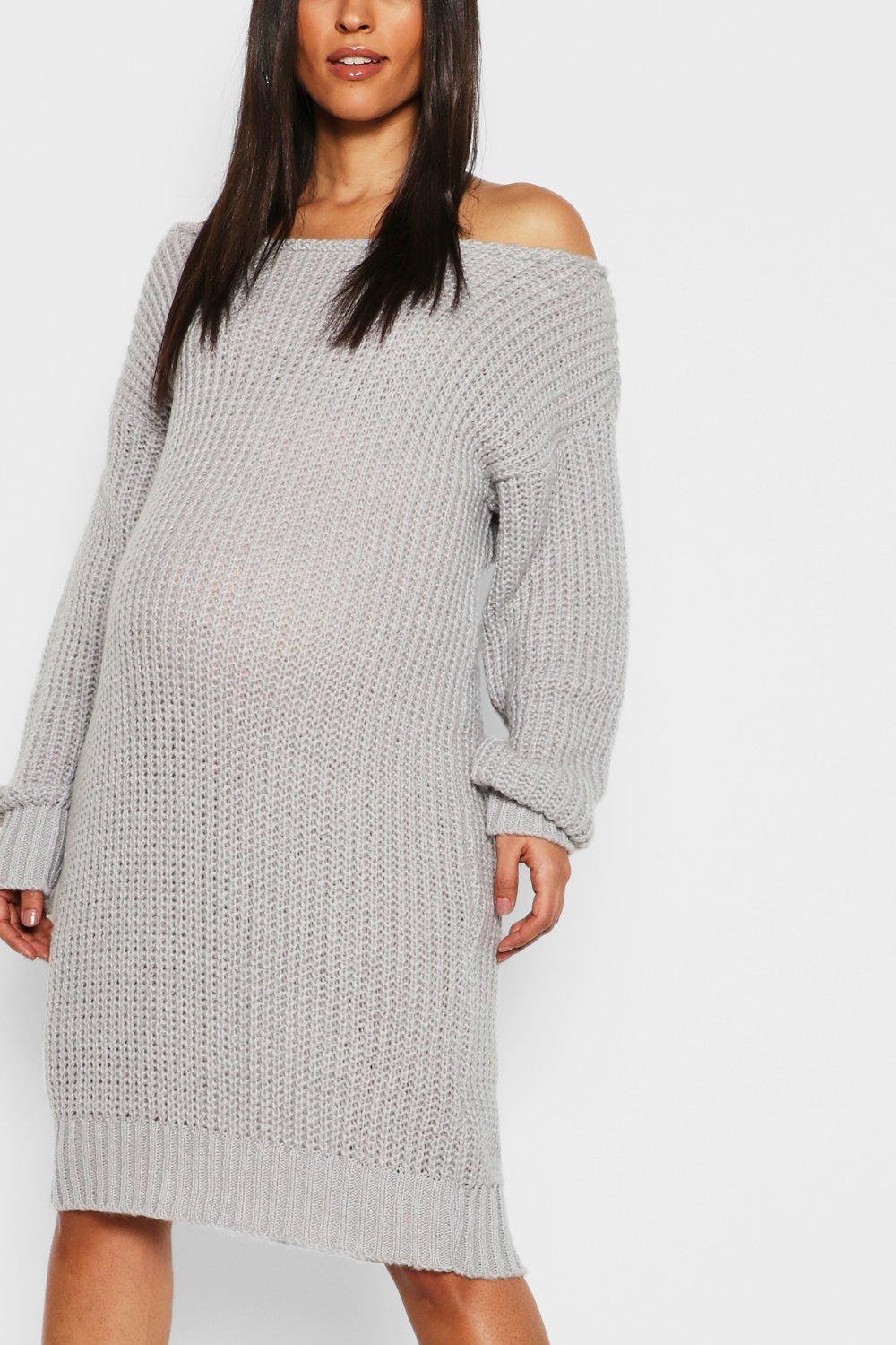 

Для беременных с вырезом с разрезом Вязаное платье Jumper, Silver