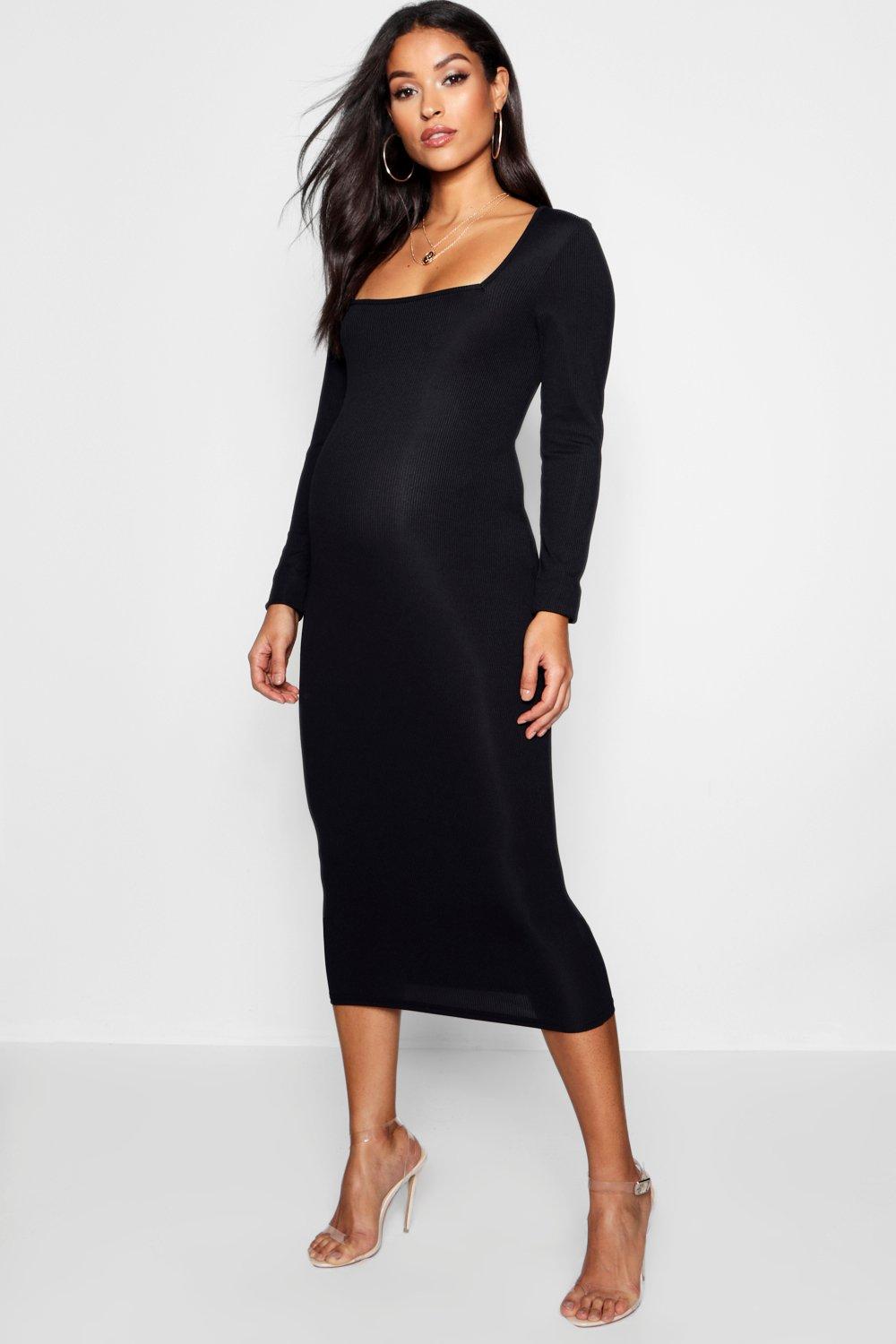 Maternity Square Neck Long Sleeve Midi Dress Boohoo