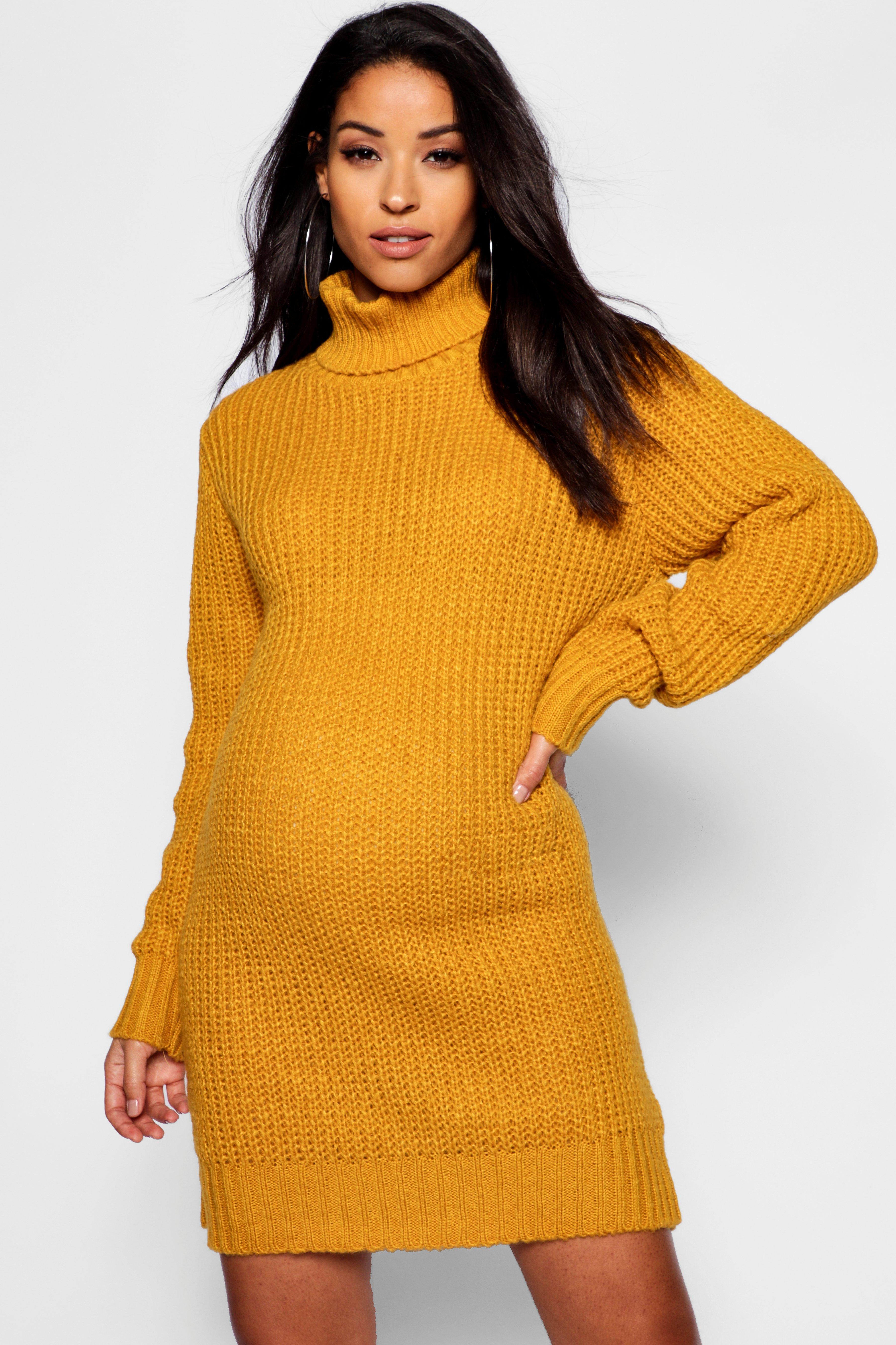 

Одежда для беременных мягкого трикотажа с подвернутым вырезом Платье Jumper, Mustard