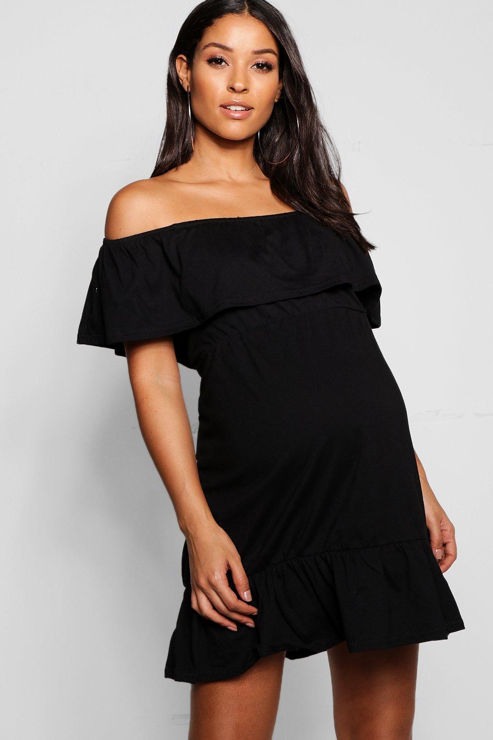 black off the shoulder ruffle dress