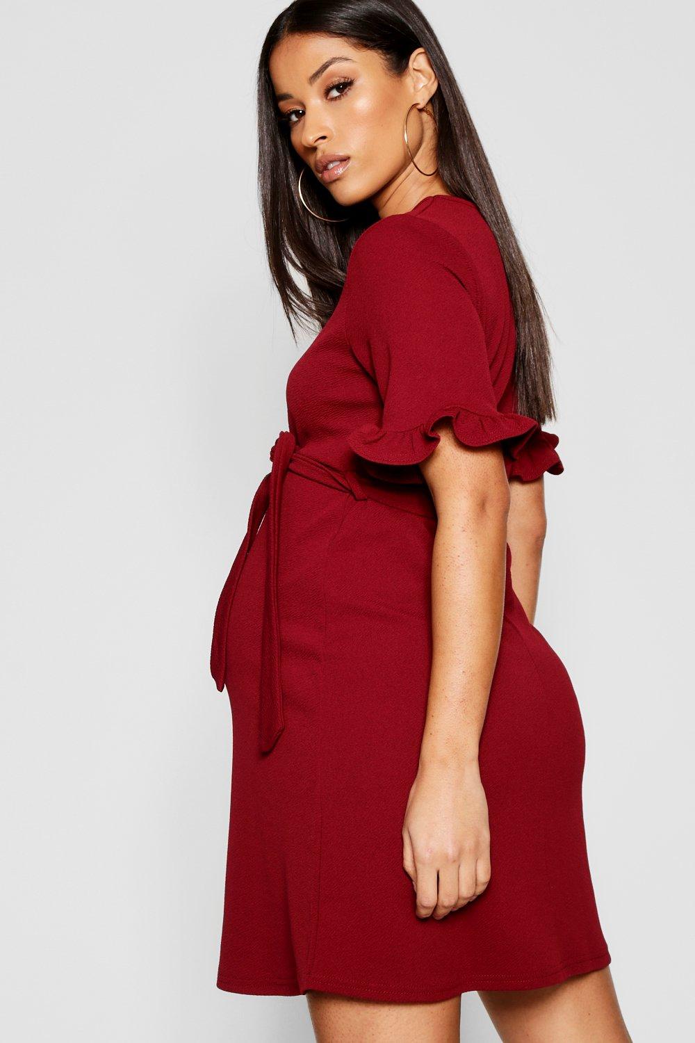 maternity ruffle tie waist smock dress