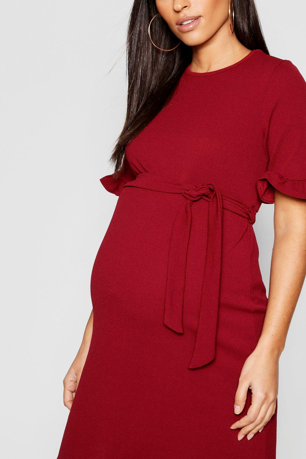 maternity ruffle tie waist smock dress