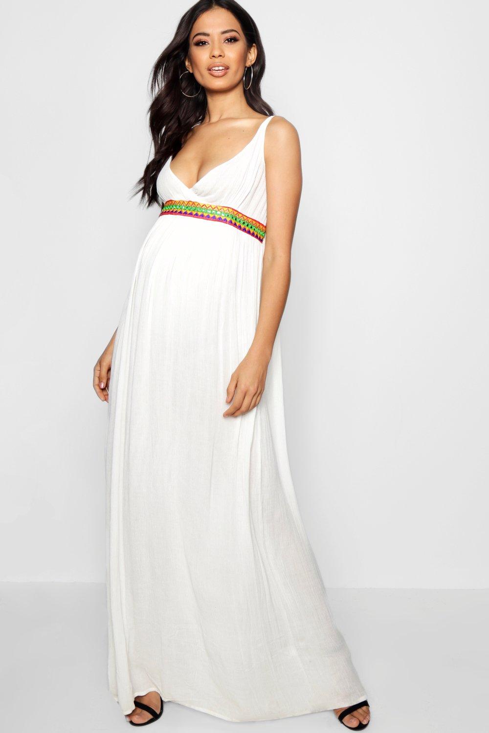 

Maternity Embroidered Strappy Maxi Dress, Ivory