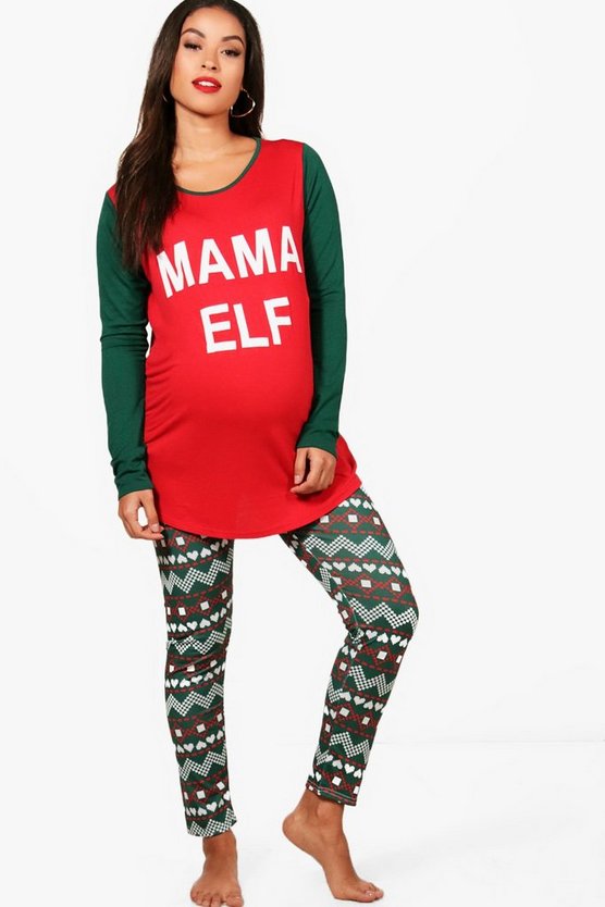 Maternity Ella Mama Elf Christmas PJ Set | Boohoo