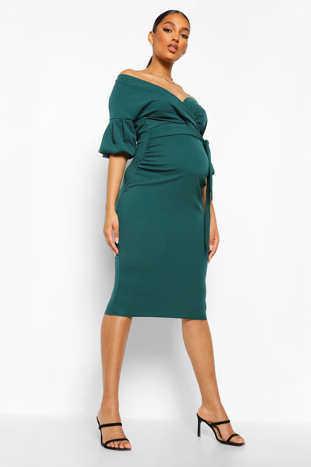 womens maternity off the shoulder wrap midi dress - green - 8, green