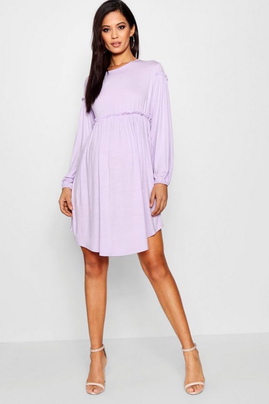 Maternity Laura Long Sleeve Smock Dress | Boohoo