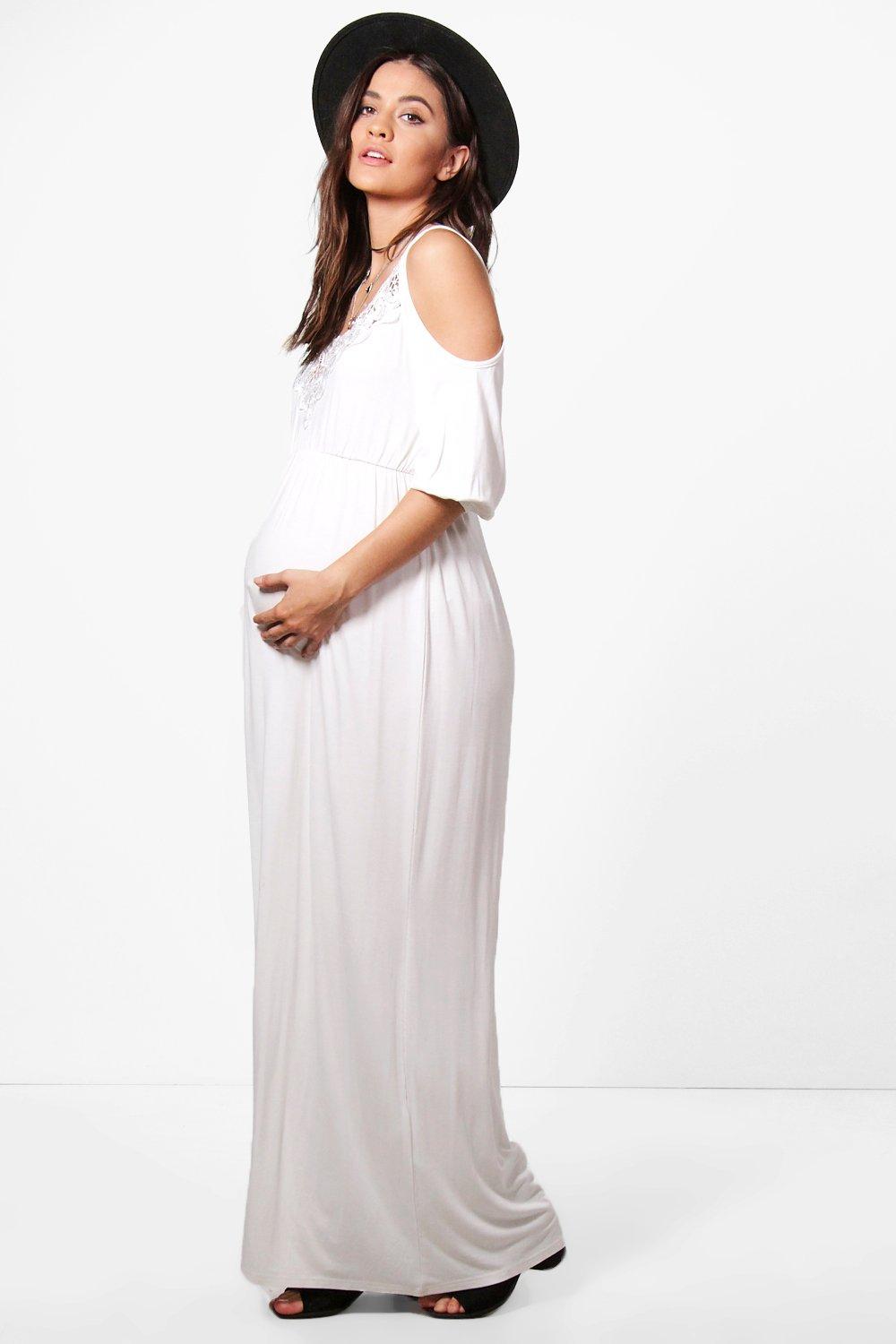 maternity cold shoulder floor length dress