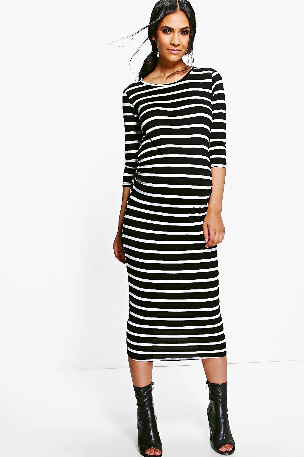 striped midi dress with sleeves