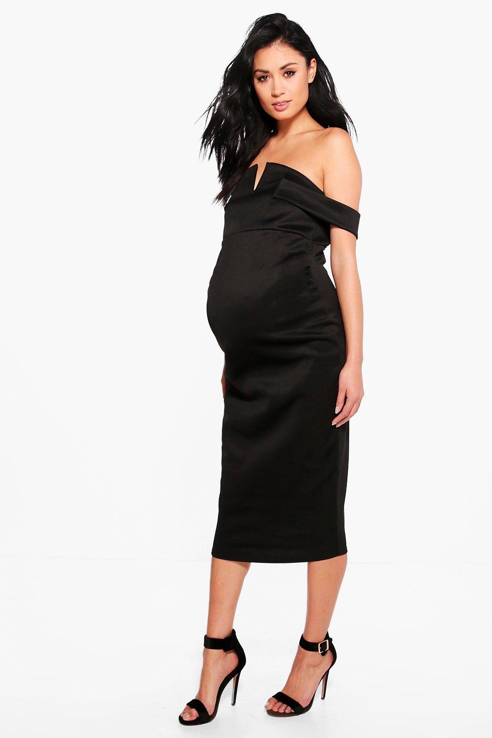Boohoo Womens Maternity Amy Bardot Midi Bodycon Dress | eBay