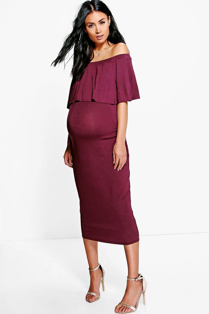 Maternity April Off The Shoulder Midi Dress | Boohoo