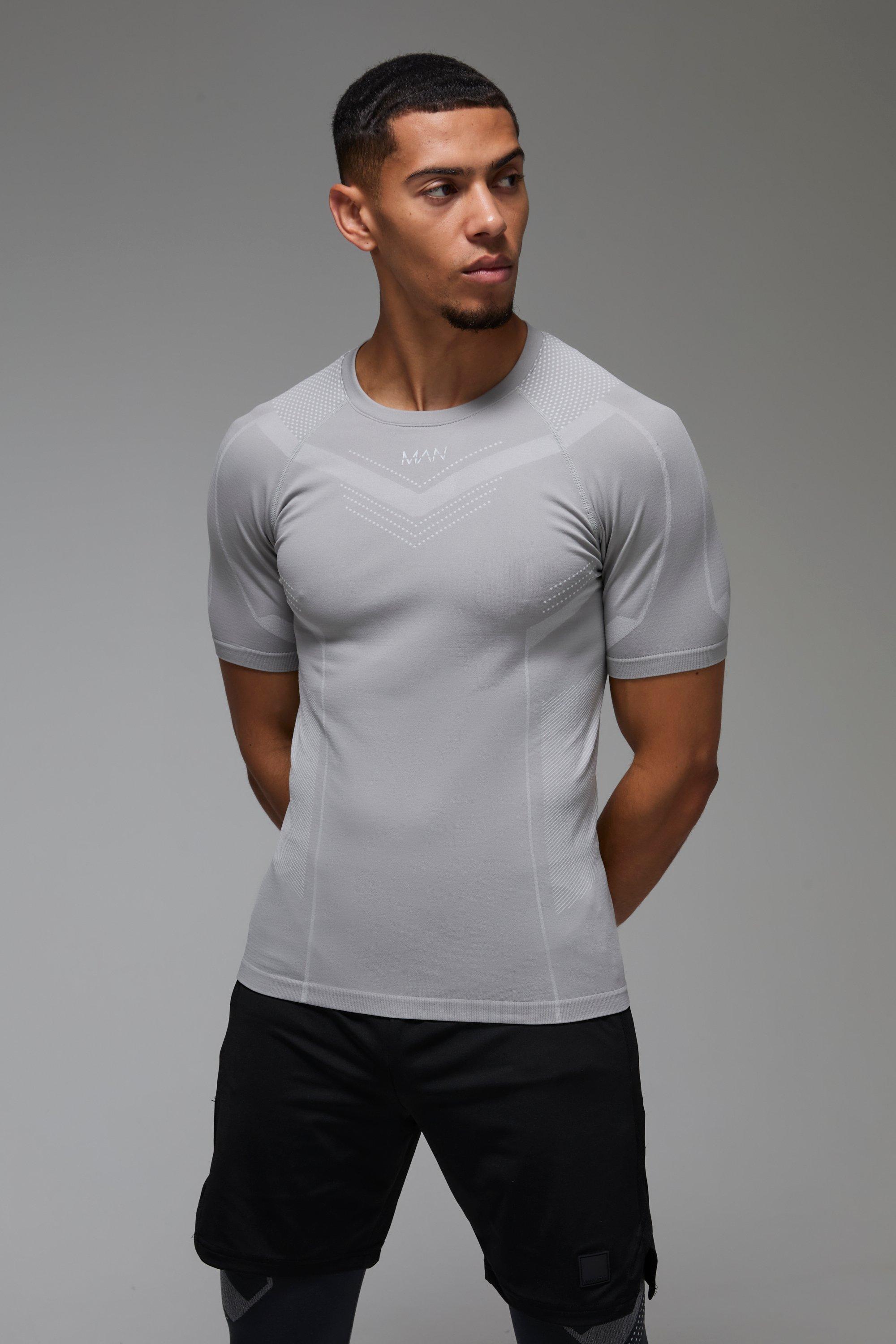 T-shirt attillata Man Active traforata senza cuciture, Grigio