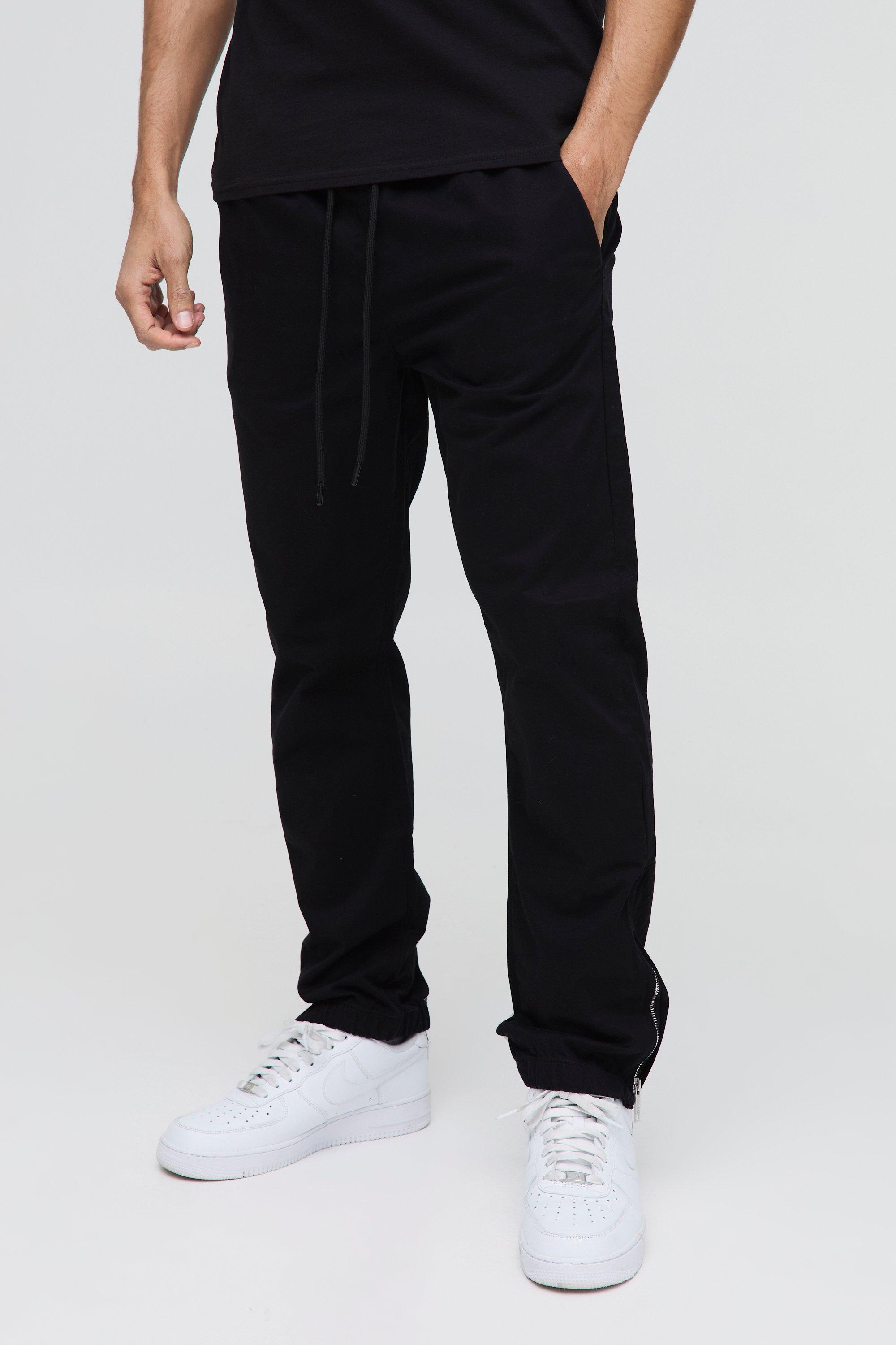 Pantaloni Slim Fit in twill morbido con vita elasticizzata e nervature, Nero