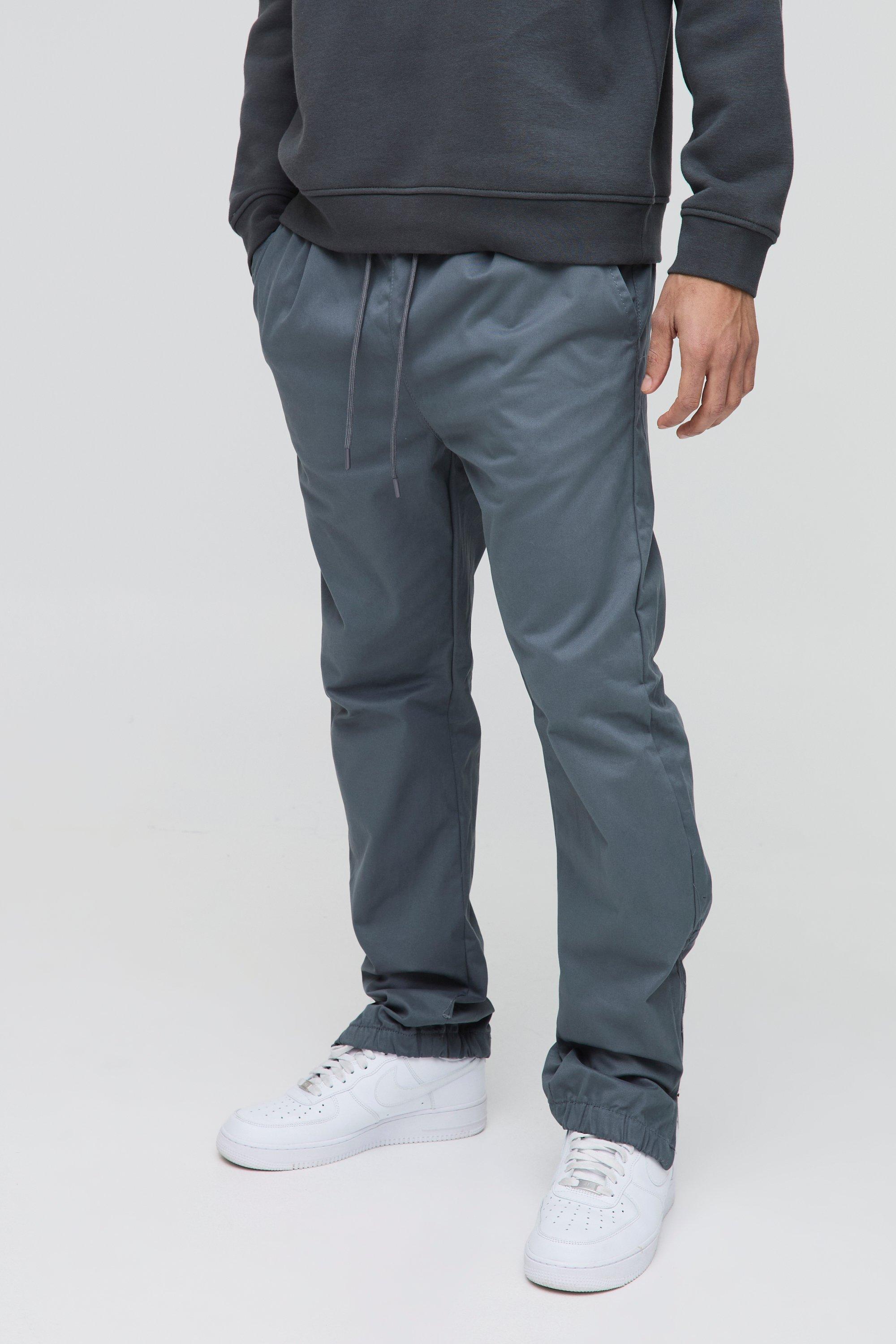 Pantaloni Slim Fit in twill morbido con vita elasticizzata e nervature, Grigio