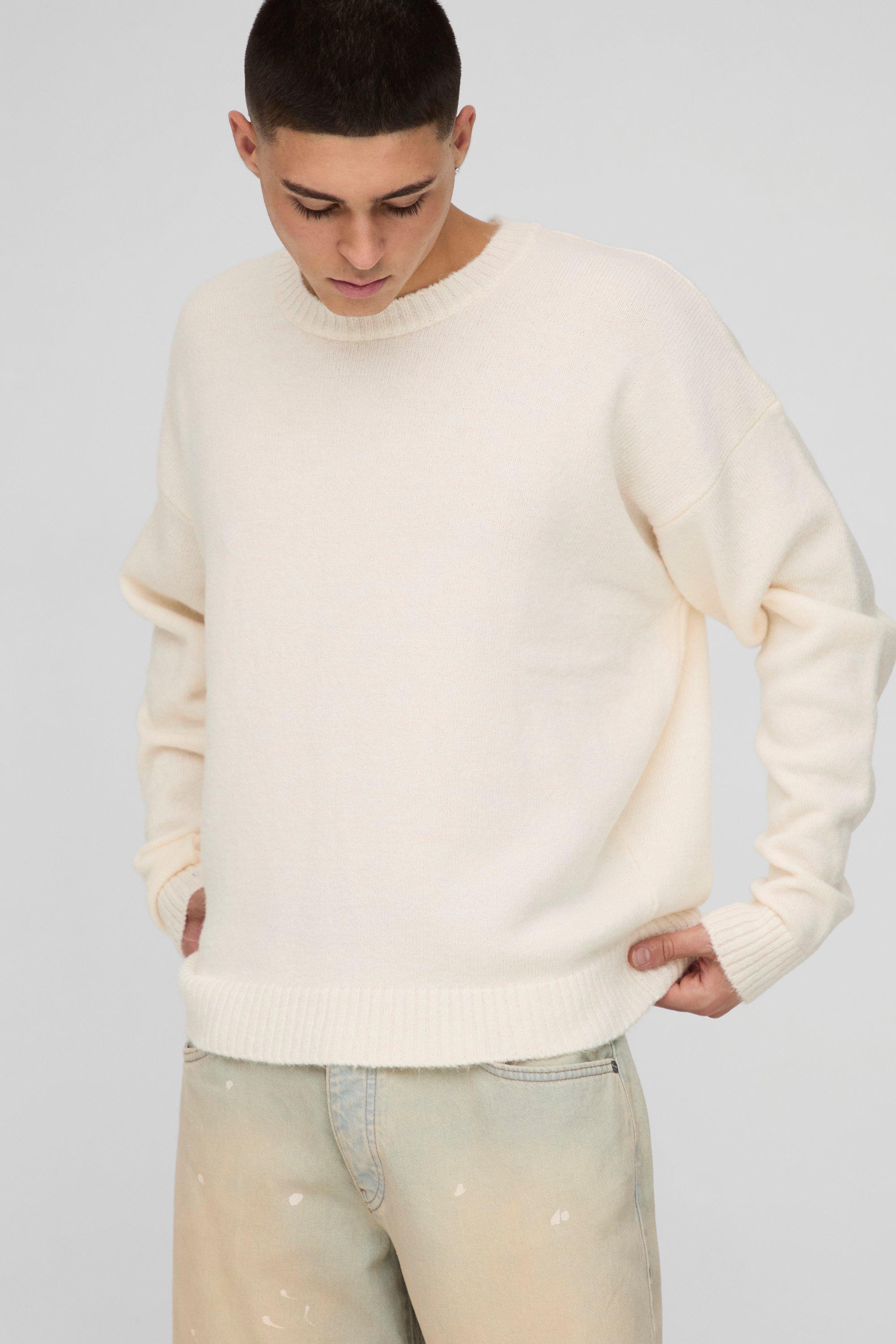 Maglione squadrato oversize in maglia spazzolata, Cream