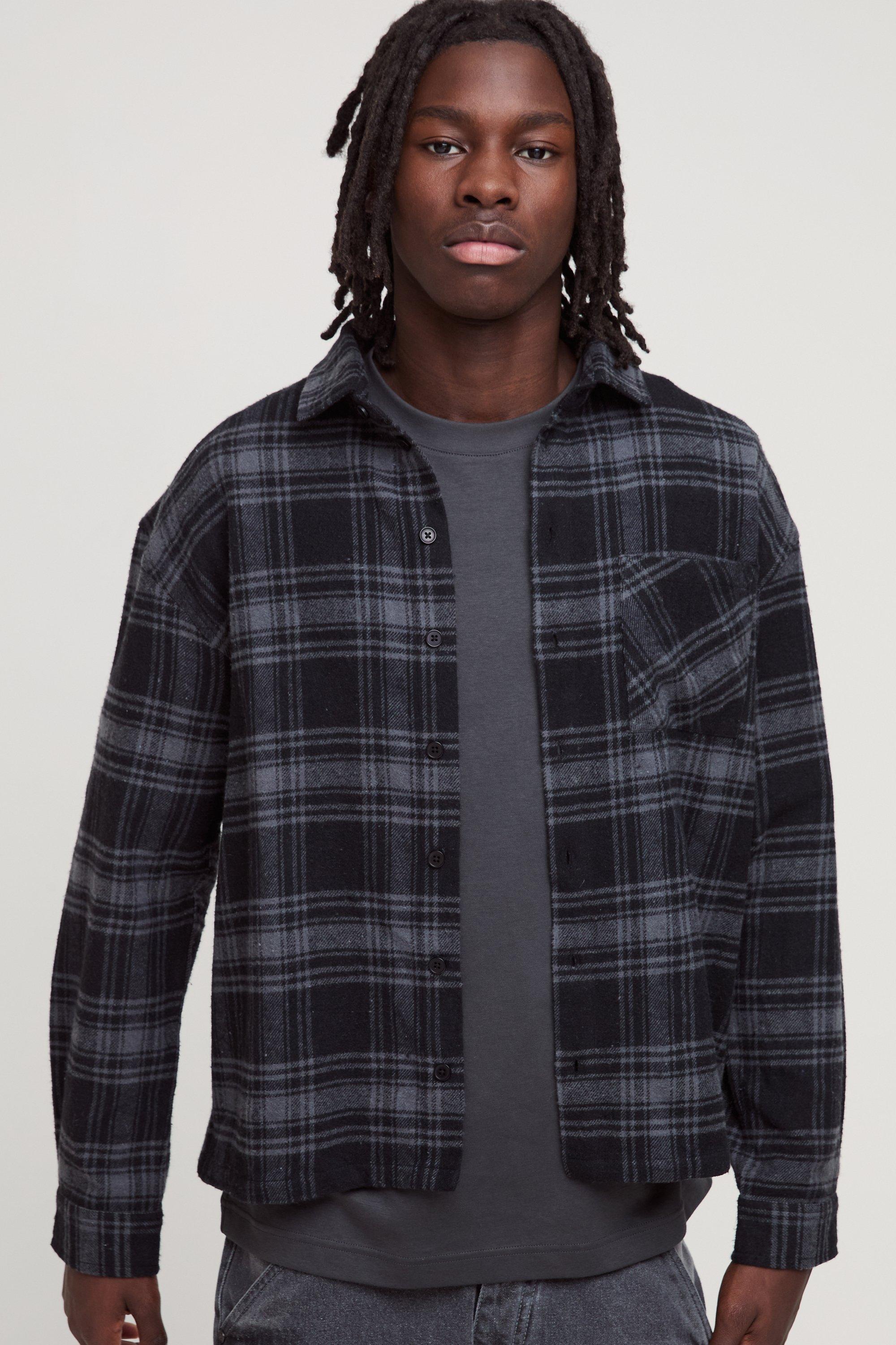 Sovracamicia oversize pesante a quadri, Grigio