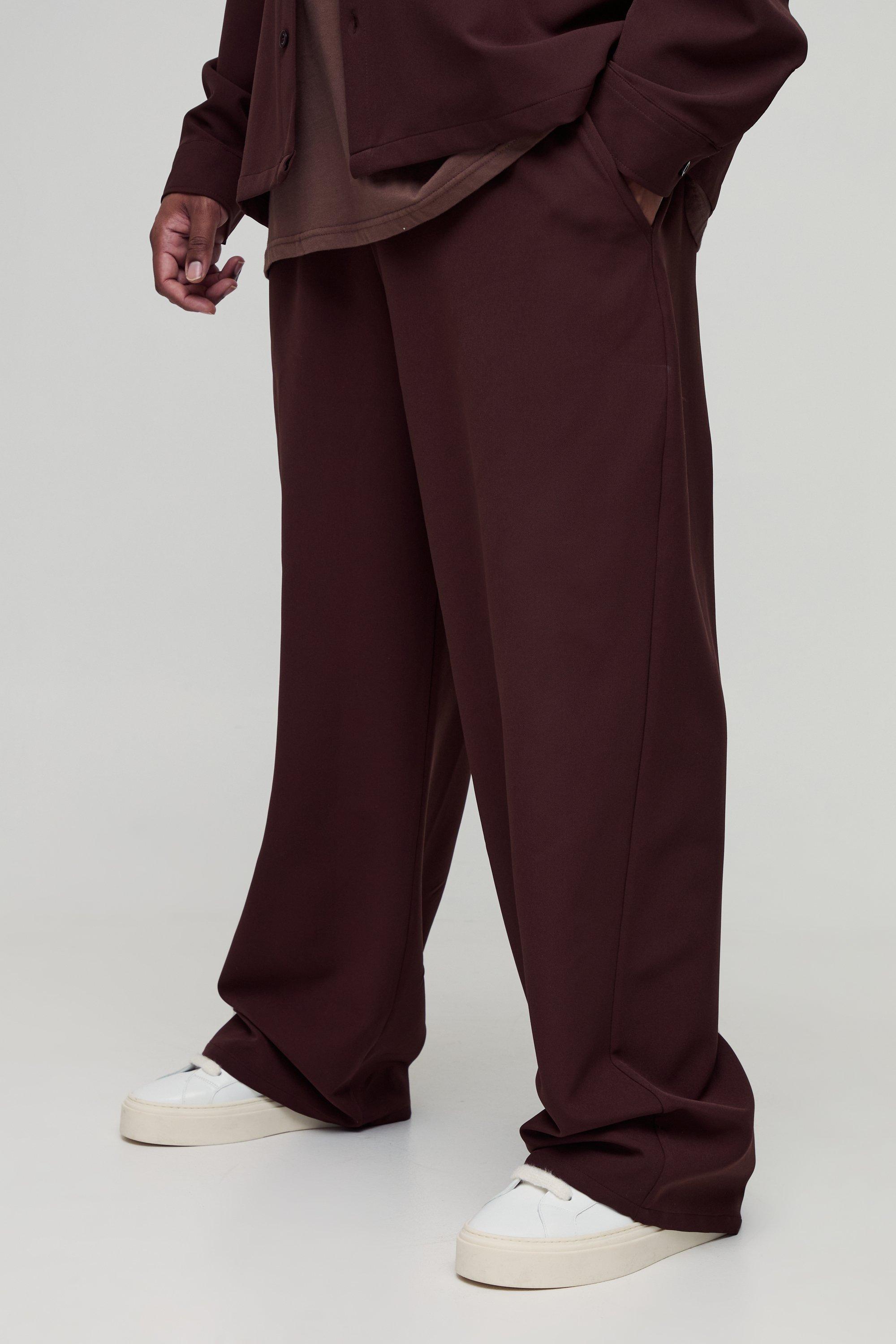 Mens Brown Plus Stretch Woven Relaxed Fit Trousers, Brown
