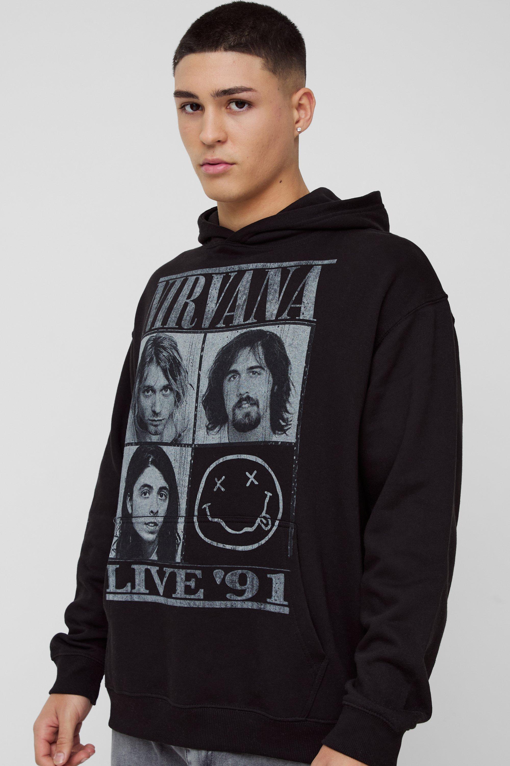 Mens Black Oversized Nirvana License Hoodie, Black