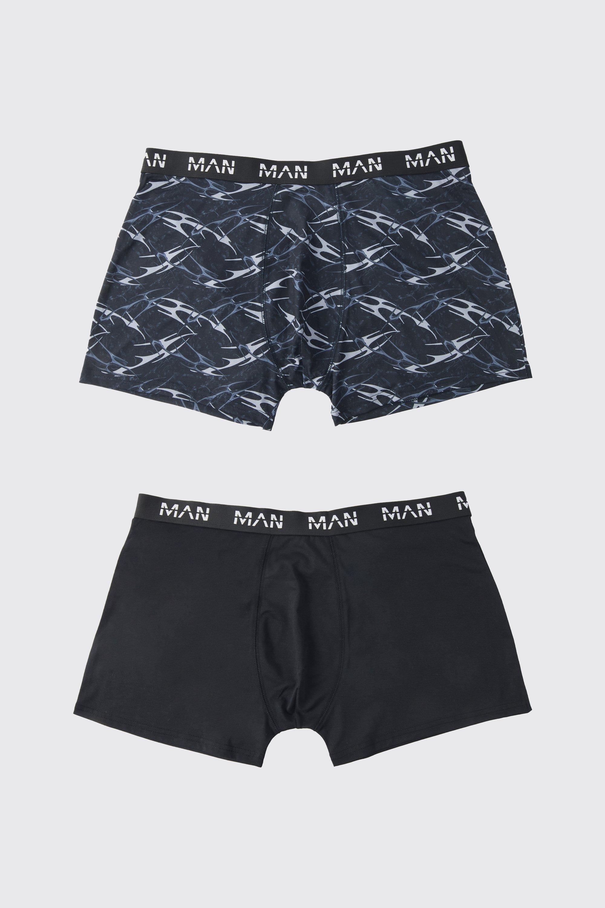 Mens Black Plus Abstract Print 2 Pack Boxers, Black