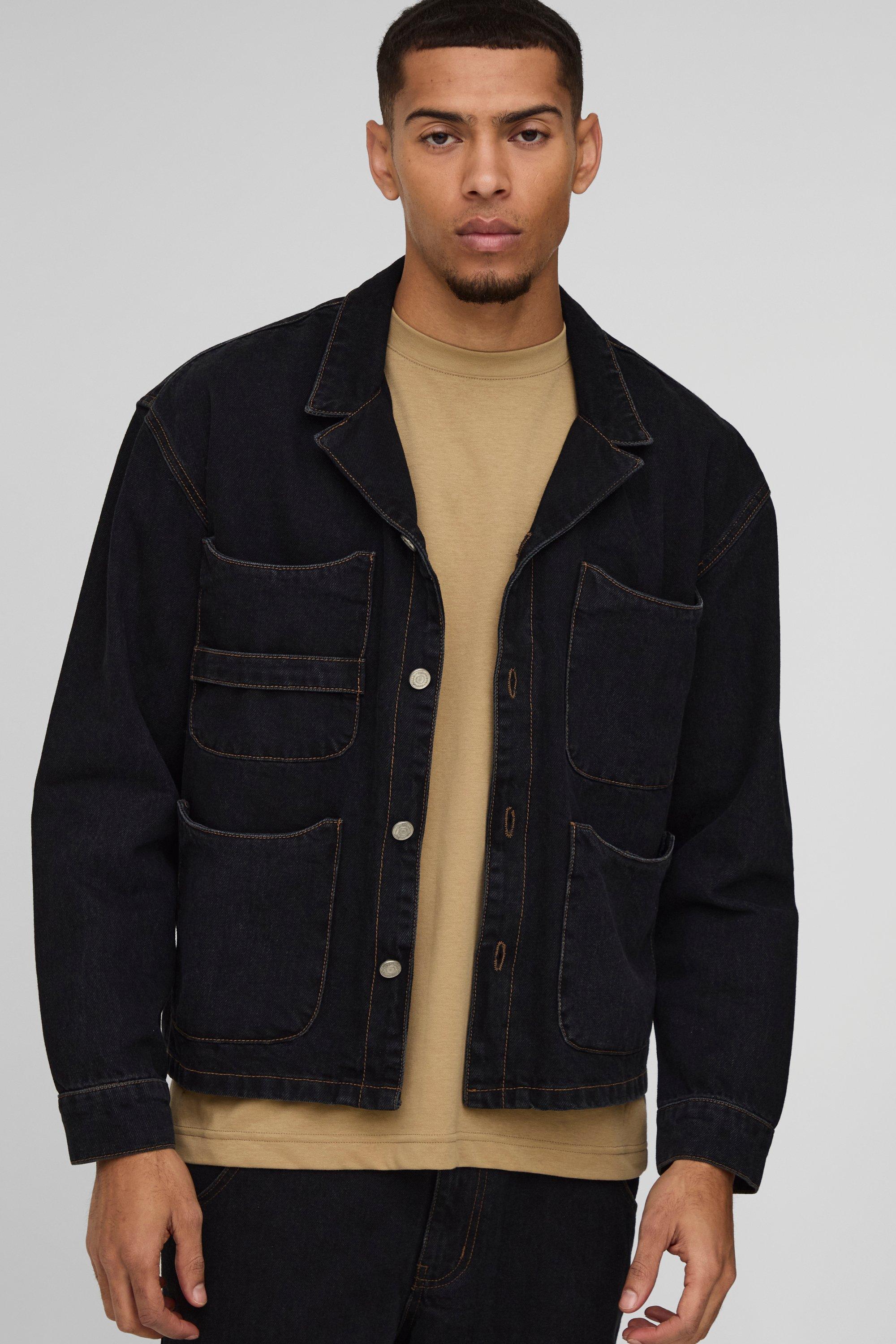 Camicia in denim oversize con tasche Carpenter, Nero