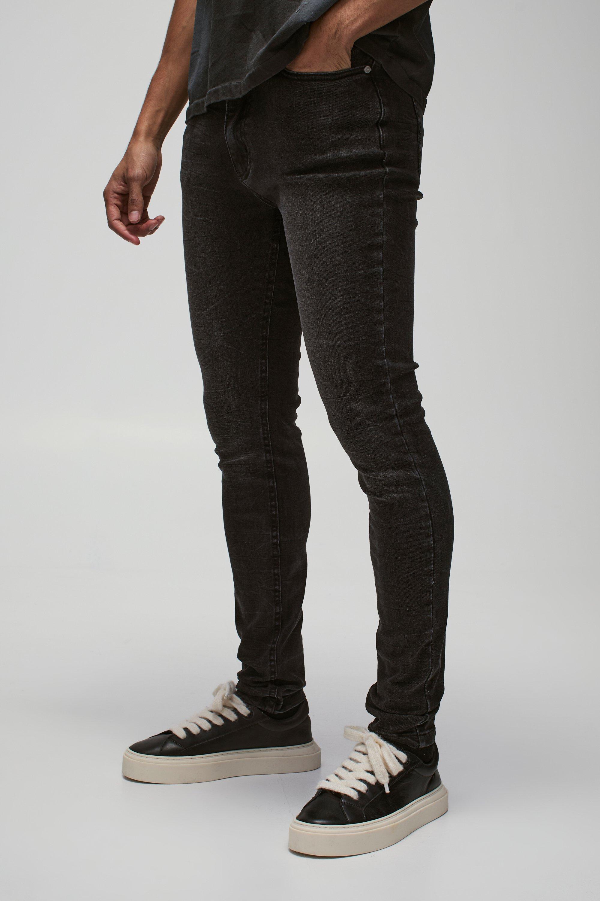Jeans Skinny Fit Stretch slavati con pieghe sul fondo, Grigio