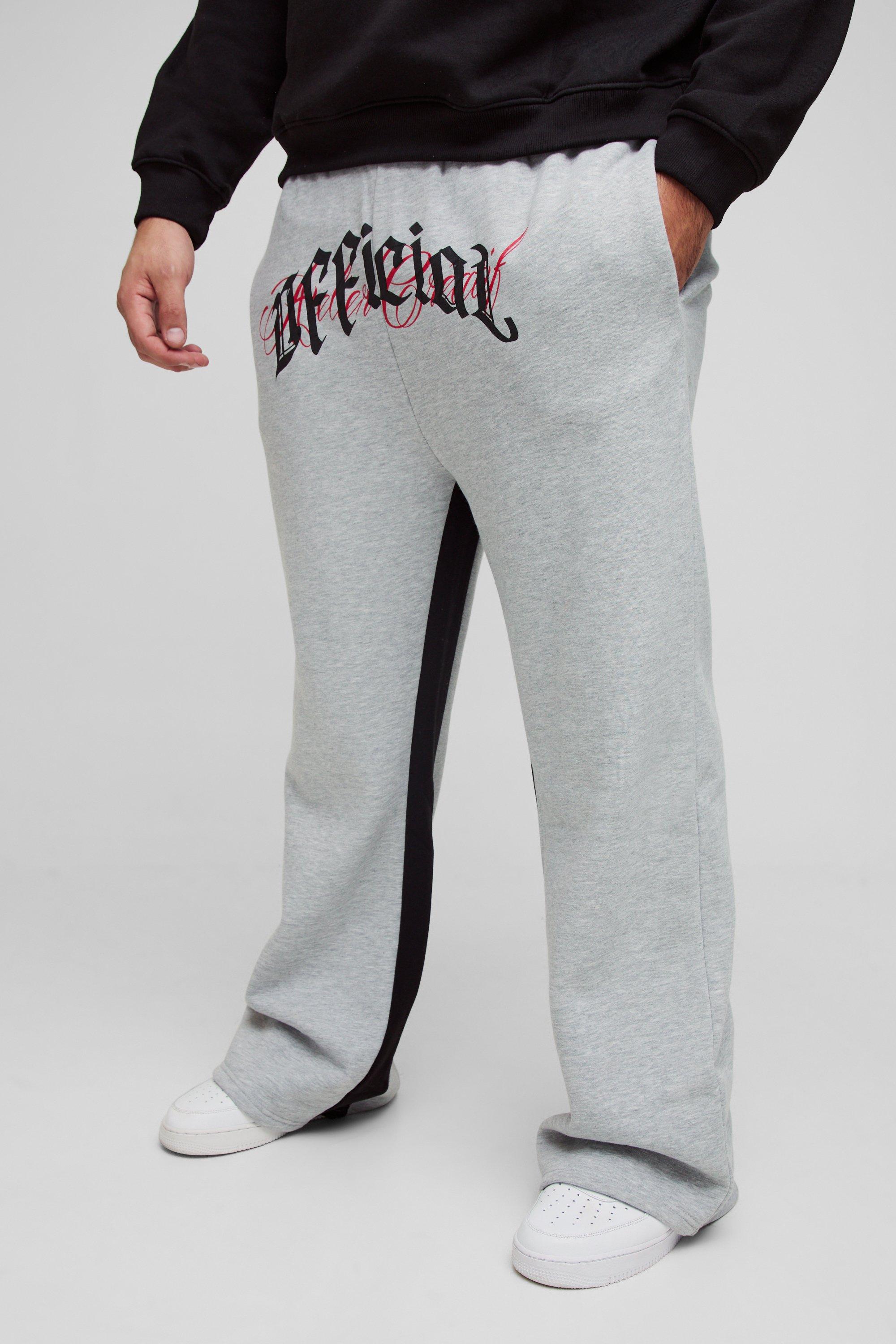 Pantaloni tuta Plus Size rilassati a zampa con ricami Official, Grigio