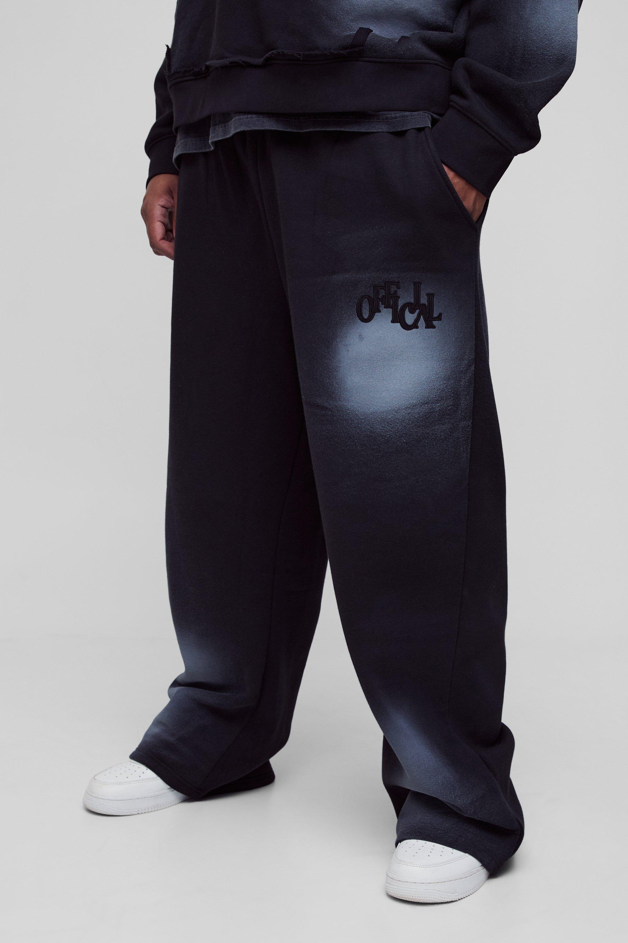 Plus Relaxed Distressed Applique Spray Wash Jogger, Nero