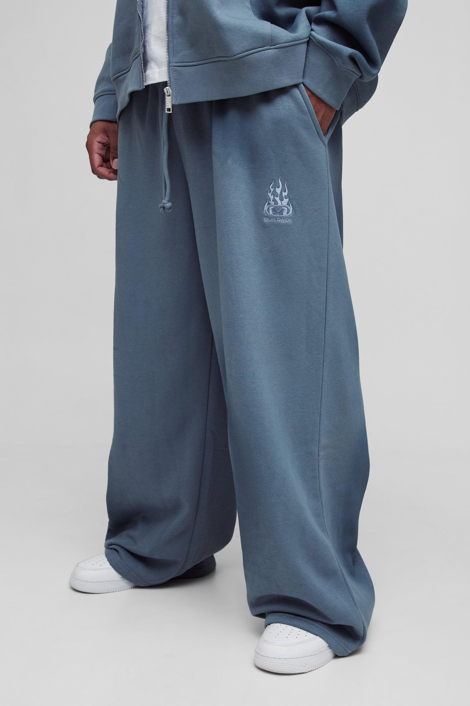 Plus Wide Leg Embroidered Spray Wash Jogger, Grigio