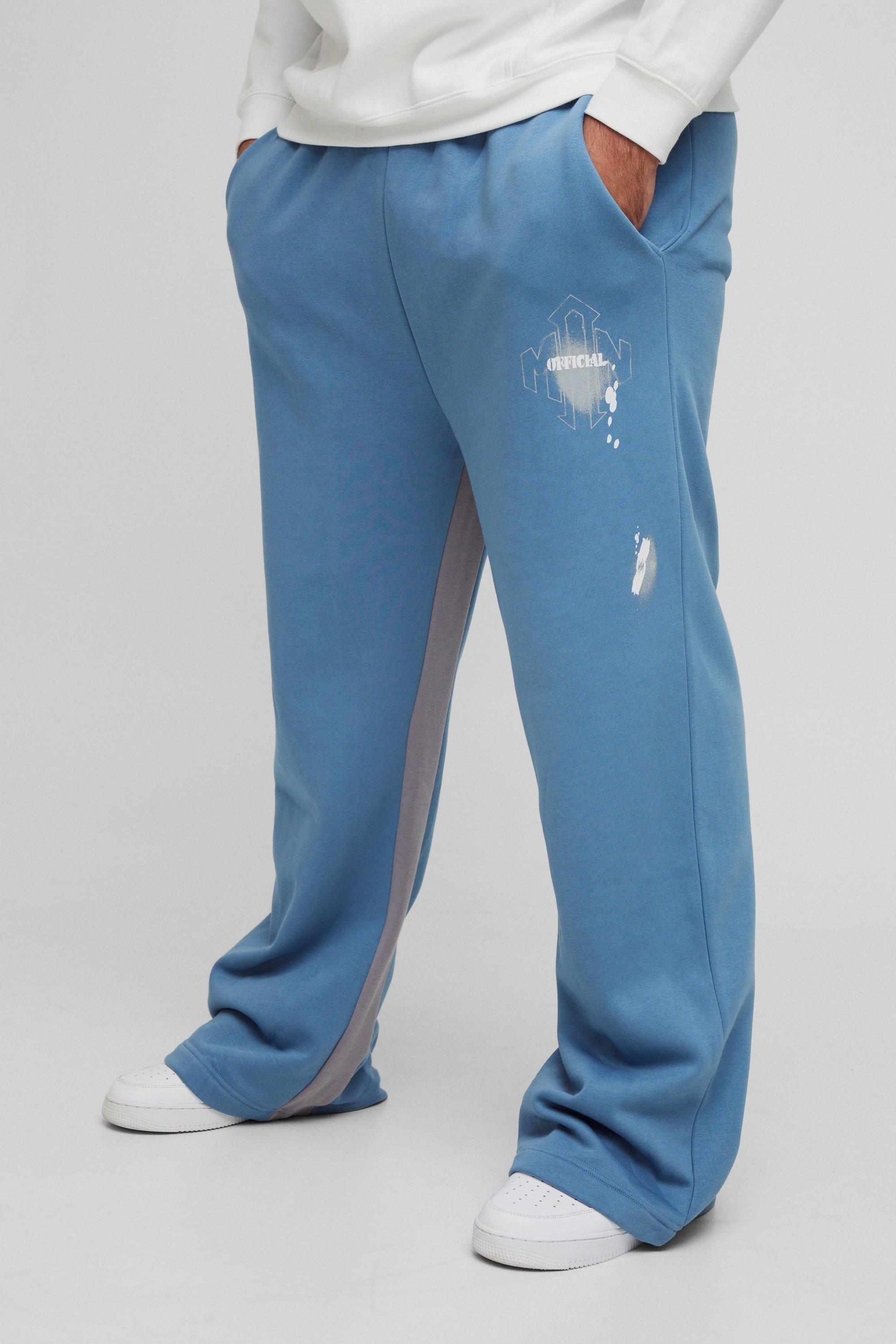 Pantaloni tuta a zampa Plus Size rilassati Man con schizzi di colore, Azzurro