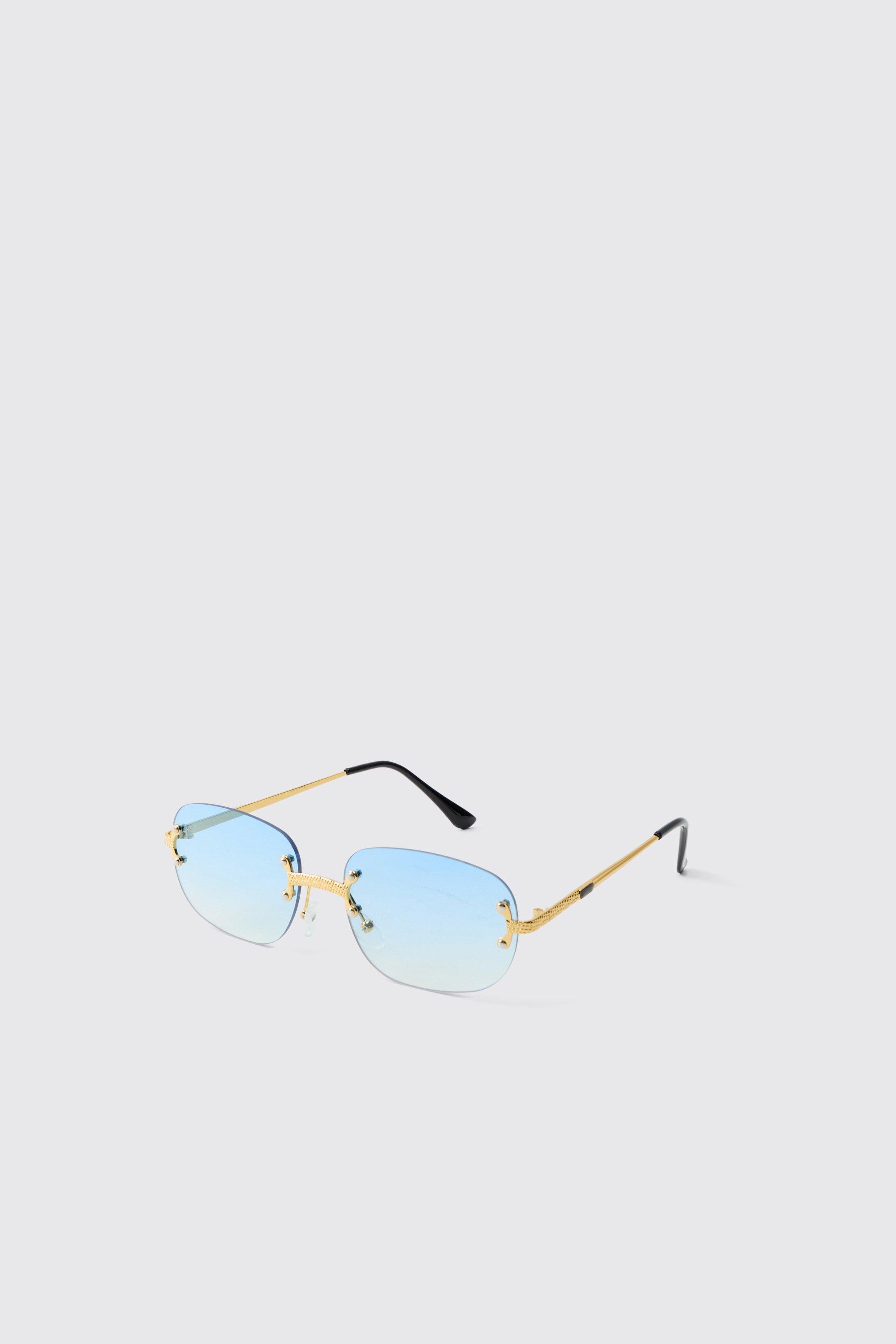 Occhiali da sole senza montatura con stanghette, Azzurro