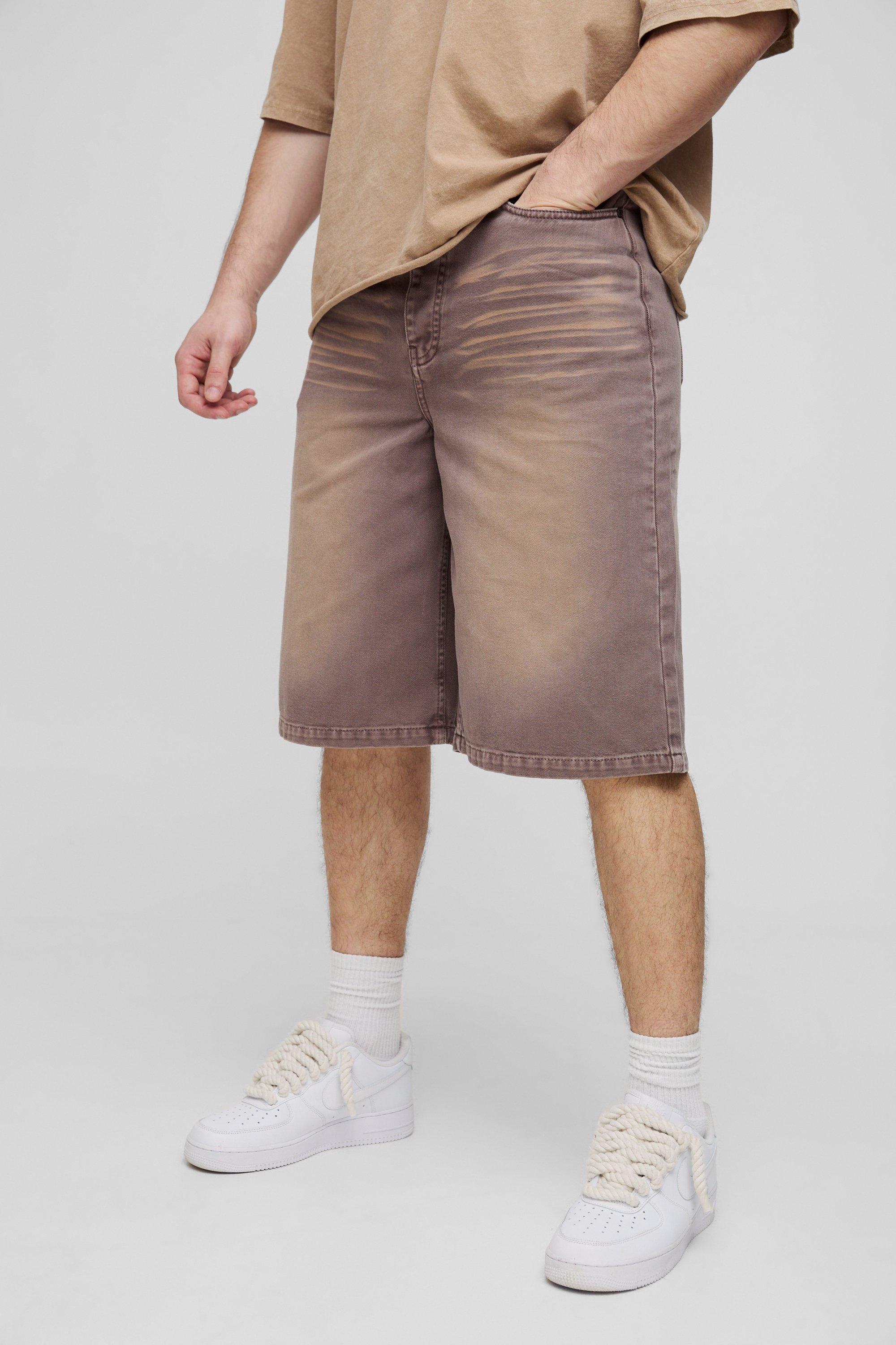 Mens Brown Tall Overdye Relaxed Fit Jorts, Brown