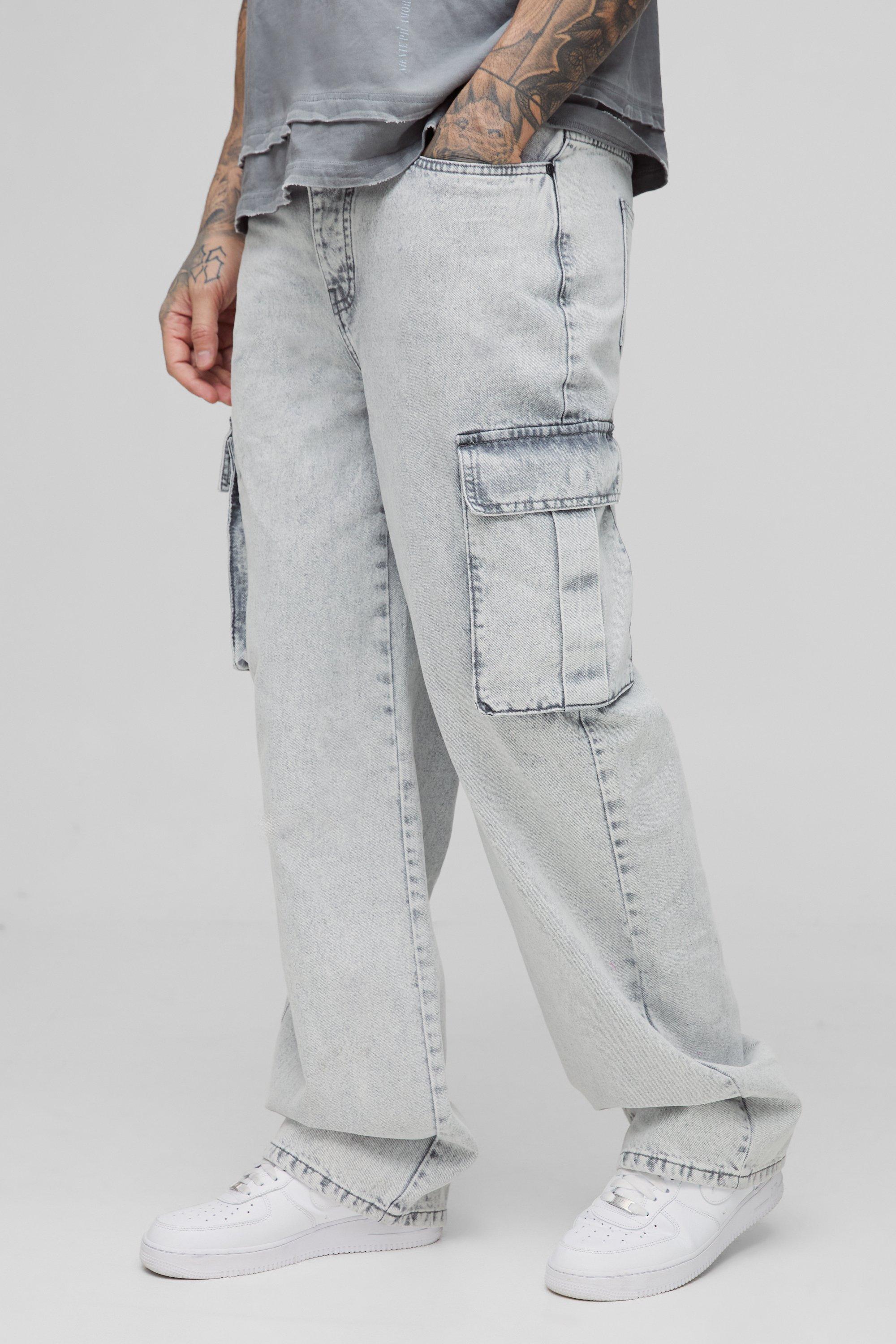 Boohoo Tall Baggy Ice Wash Cargo Jeans, Ice Grey