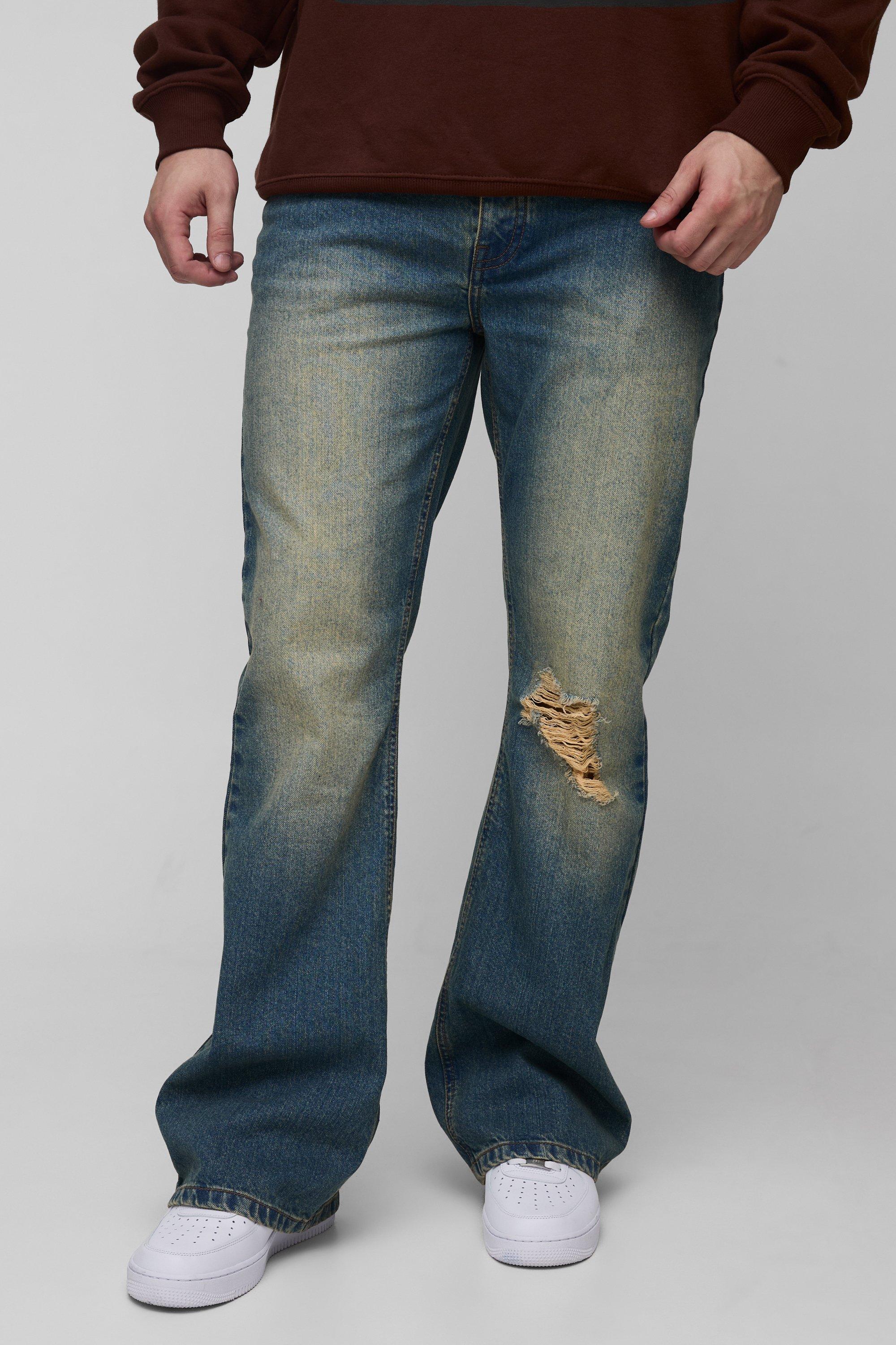 Jeans a zampa Tall in denim rigido colorato con strappi, Verde