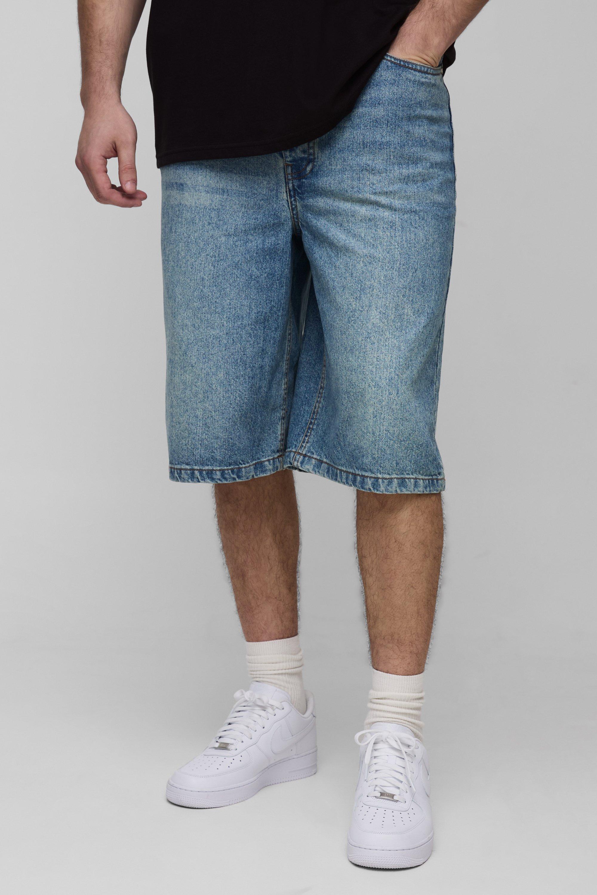 Mens Blue Tall Relaxed Fit Jorts with Pleat Waist Detail, Blue