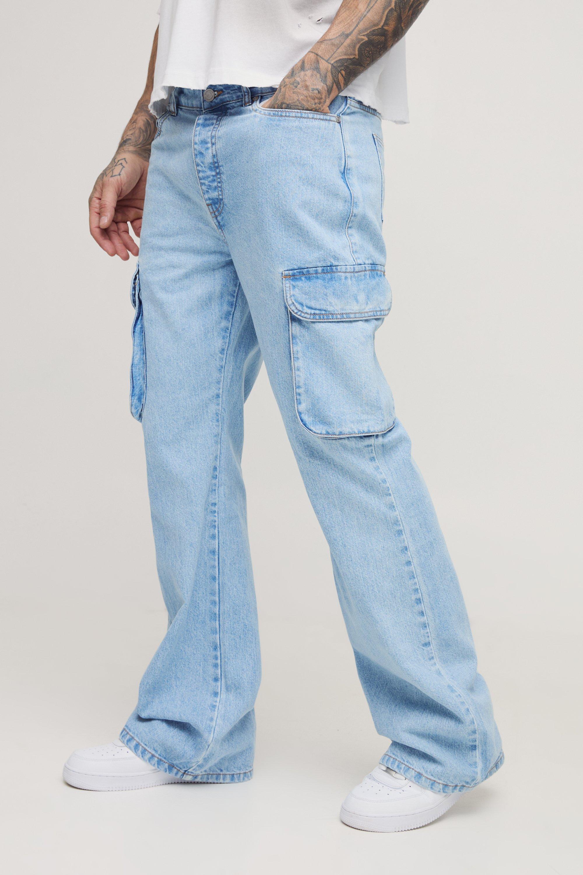 Boohoo Tall Onbewerkte Flared Baggy Cargo Jeans, Light Blue