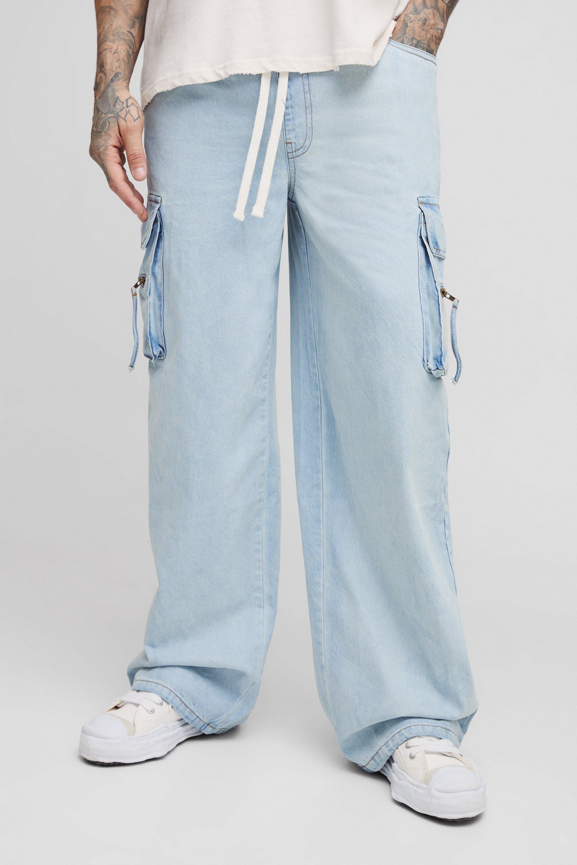 Jeans Cargo Tall extra comodi in denim rigido, Azzurro