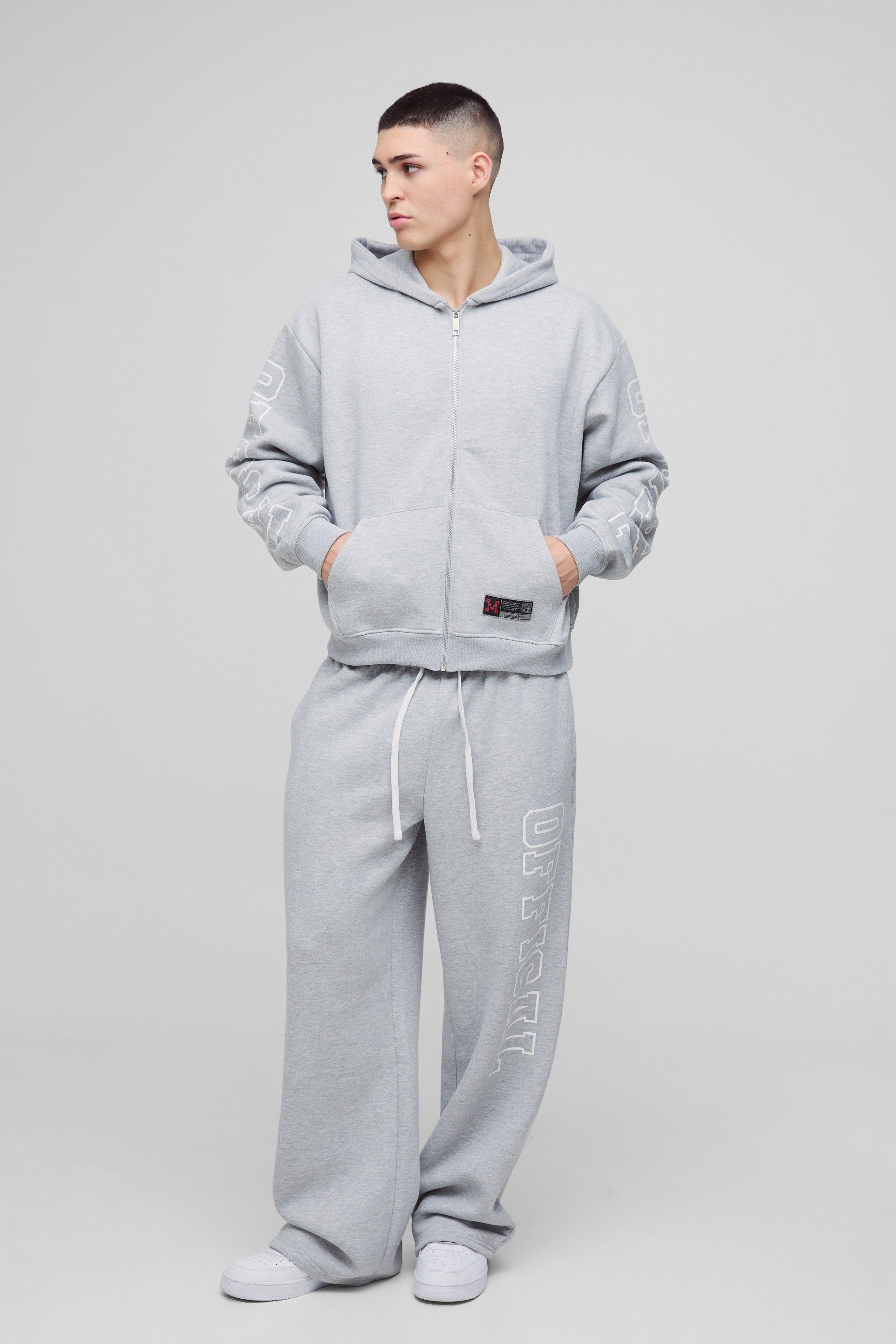 Mens Grey Oversized Boxy Official Zip Through Hooded Tracksuit, Grey