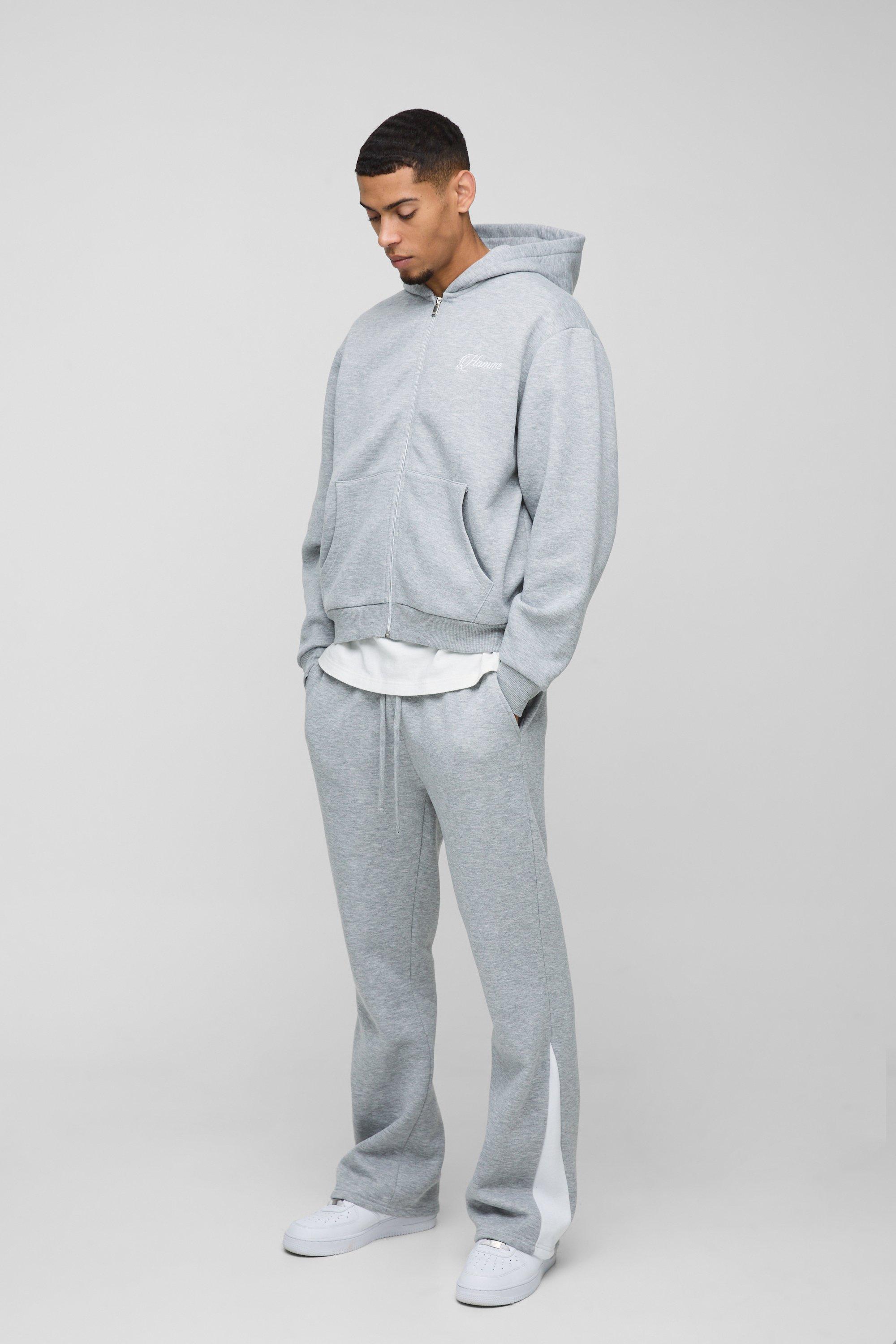 Mens Grey Oversized Boxy Zip Through Gusset Tracksuit, Grey