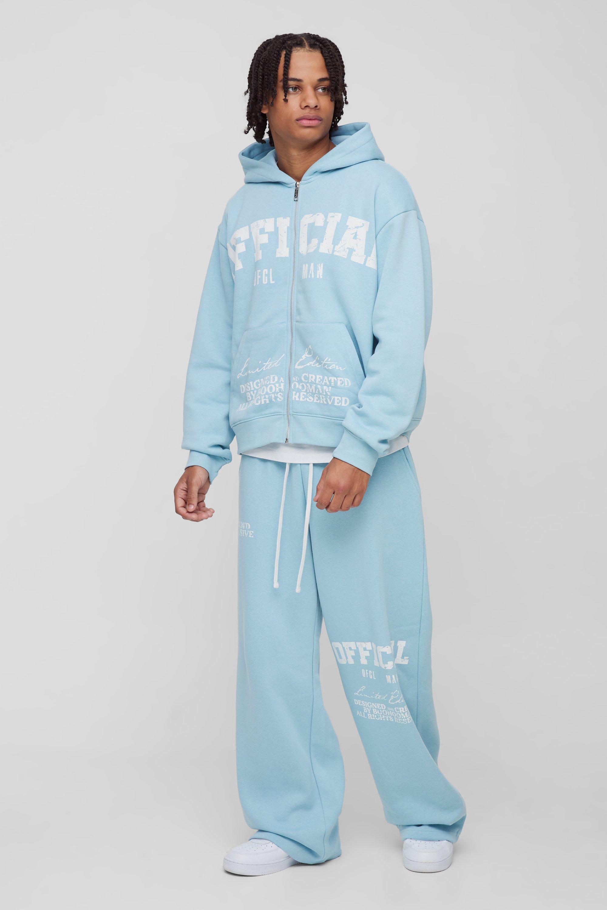 Tuta sportiva squadrata oversize con stampa Official, Azzurro