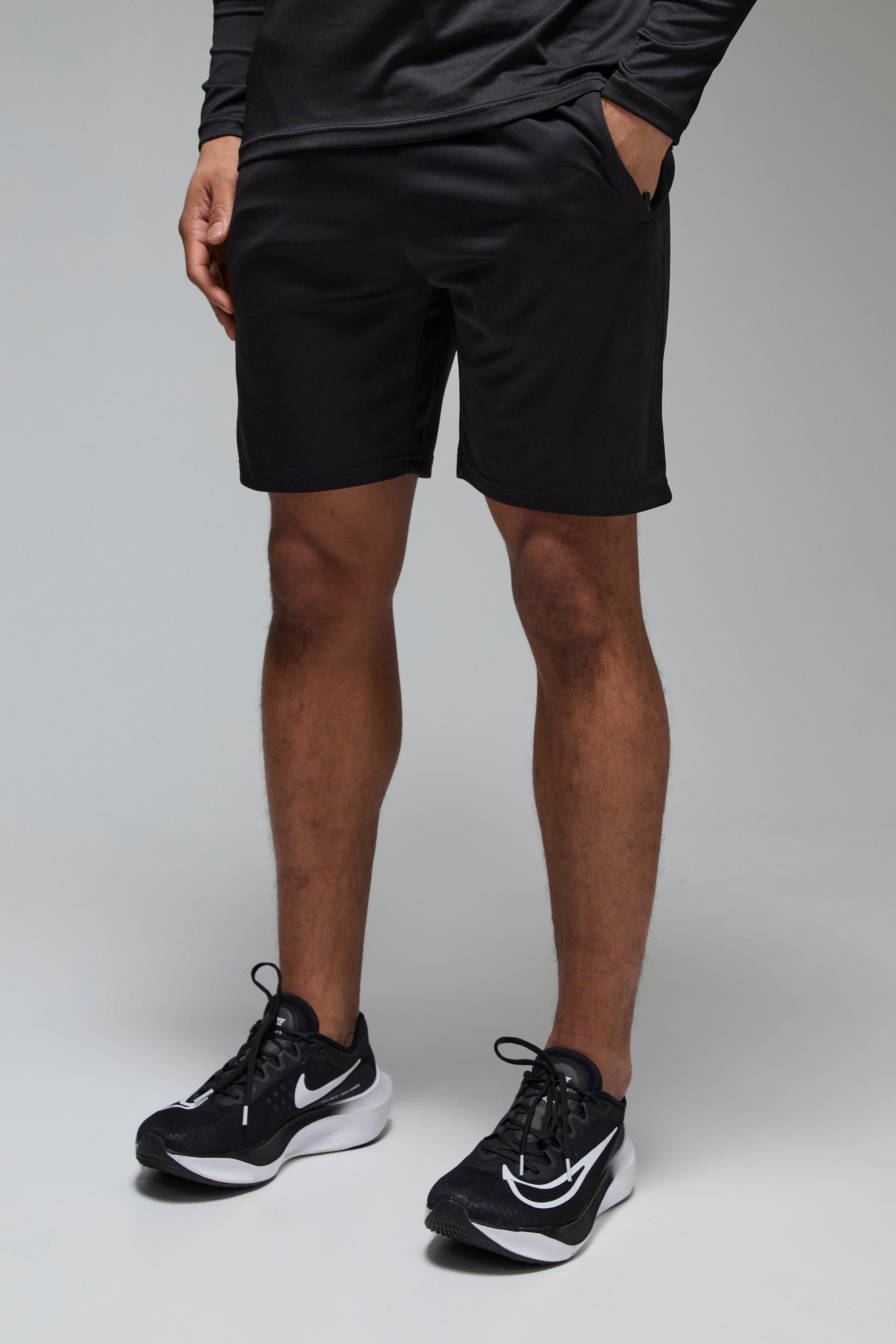 Mens Black Man Active Zip Pockets Stretch 7inch Gym Short, Black