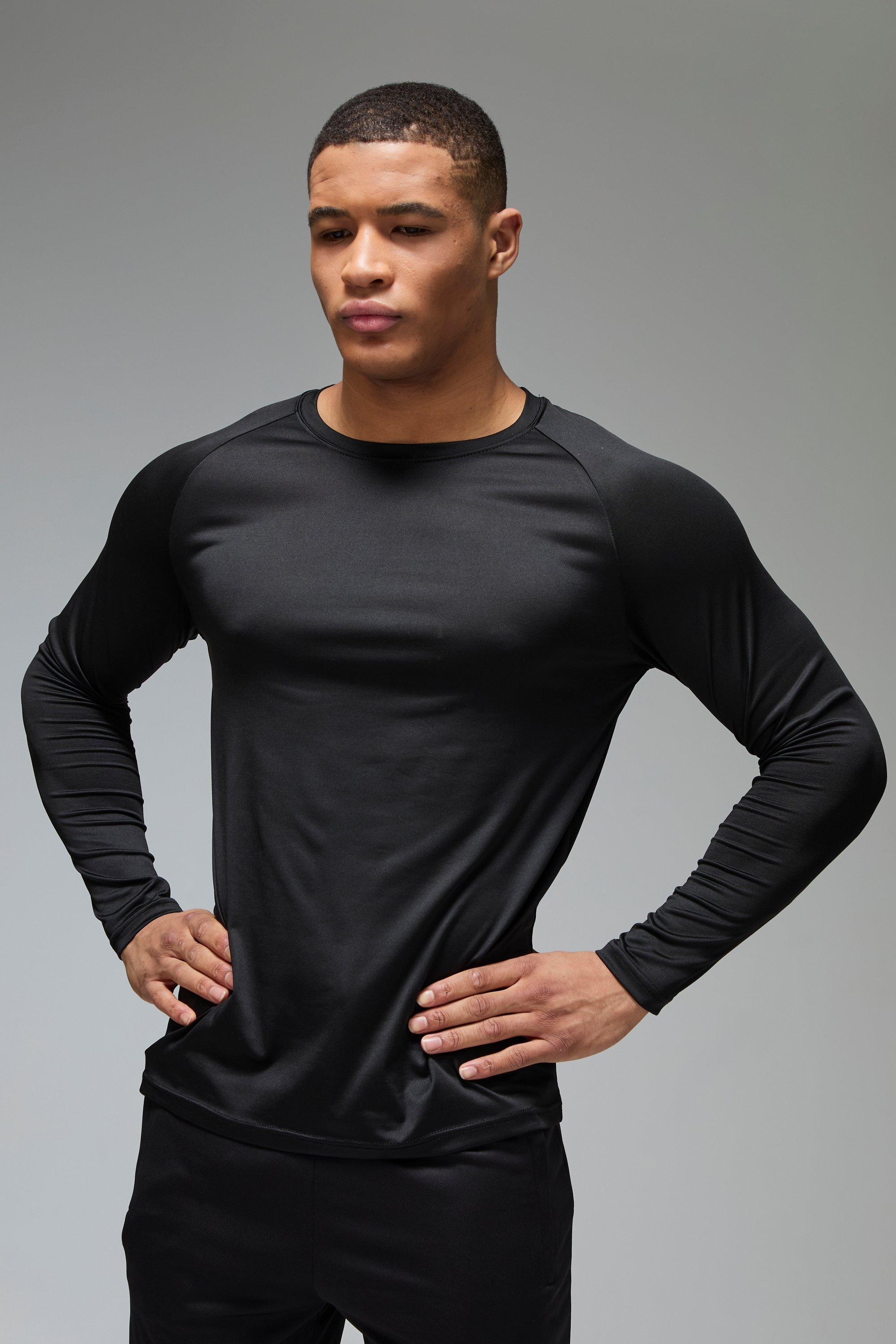 Mens Black Man Active Lightweight Essentials Gym Raglan Long Sleeve T-shirt, Black