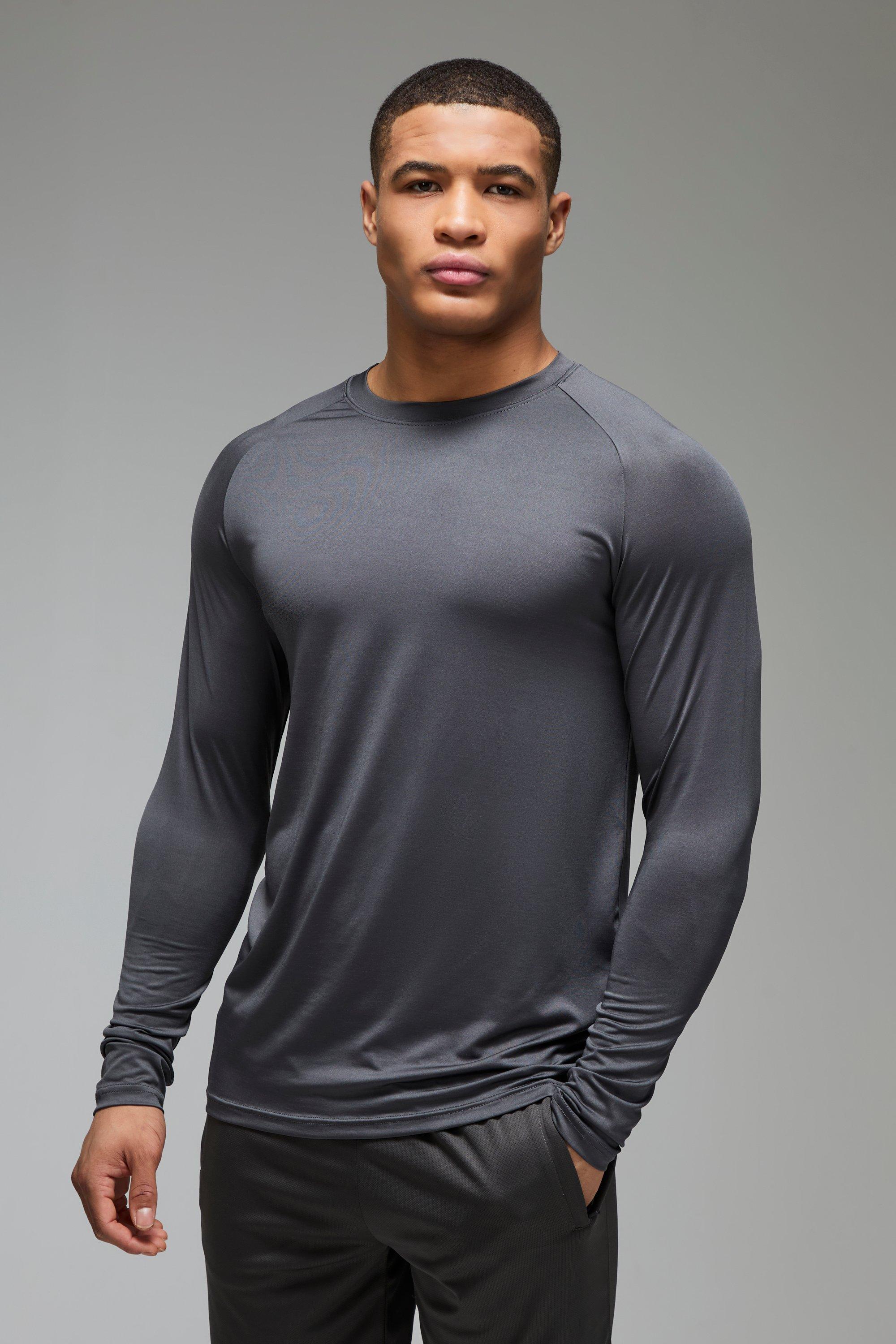 Mens Grey Man Active Lightweight Essentials Gym Raglan Long Sleeve T-shirt, Grey