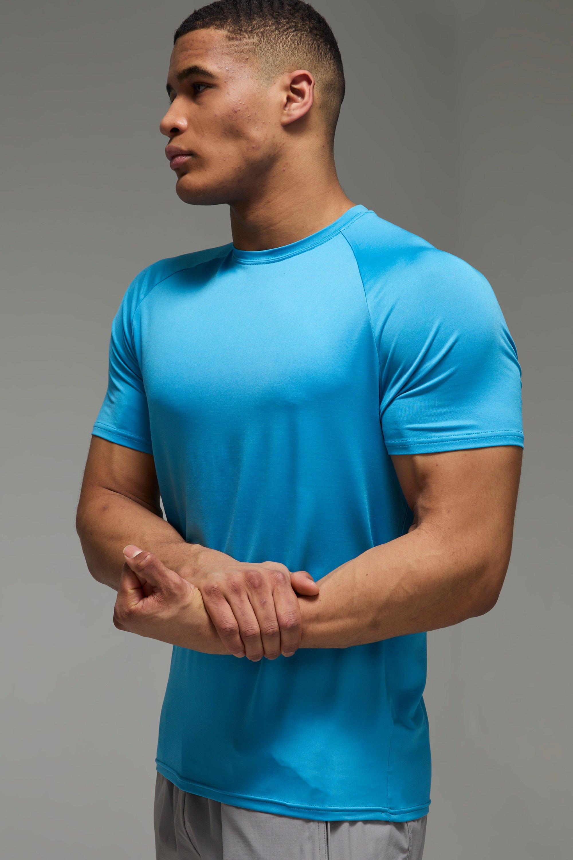 Mens Blue Man Active Lightweight Essentials Gym Regular Fit Raglan T-shirt, Blue