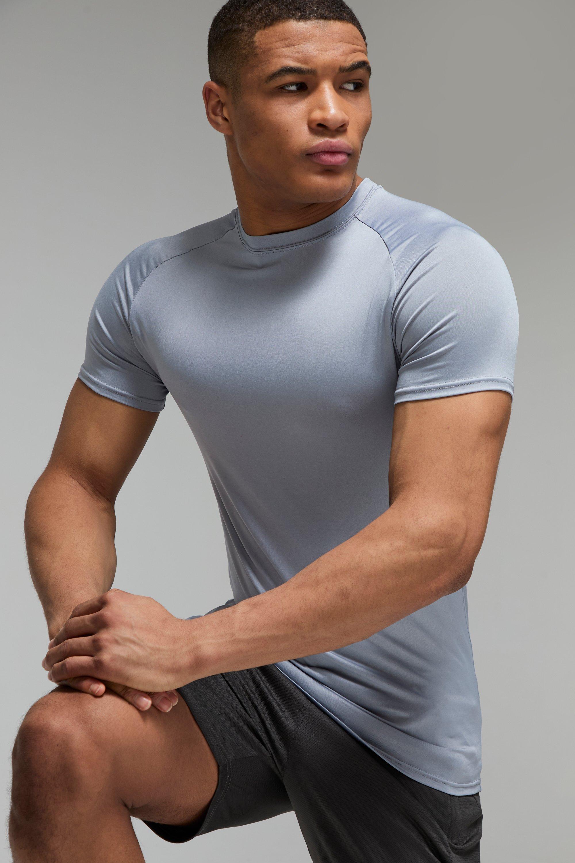 Mens Grey Man Active Lightweight Essentials Gym Muscle Fit Raglan T-shirt, Grey