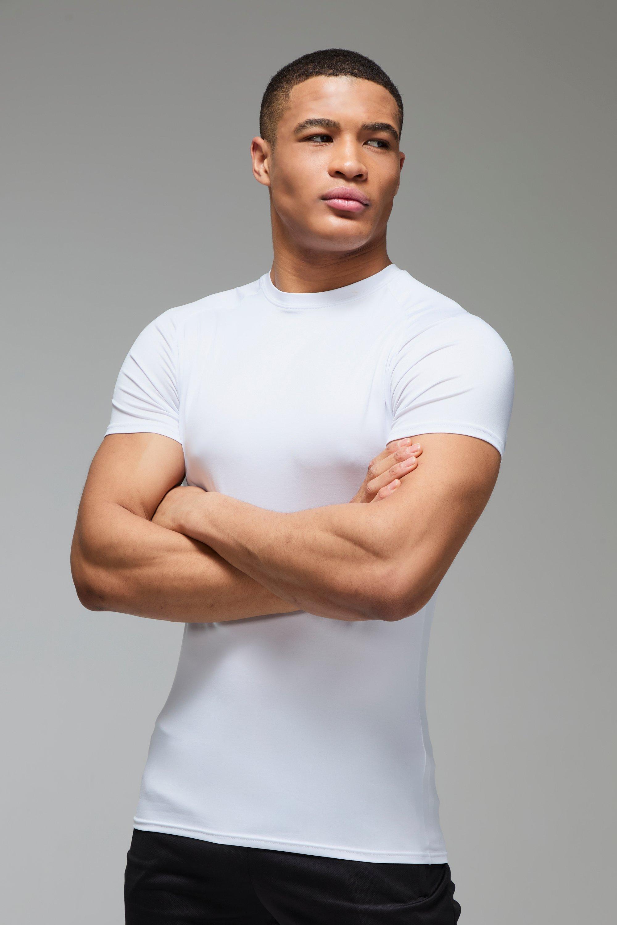 Mens White Man Active Lightweight Essentials Gym Muscle Fit Raglan T-shirt, White