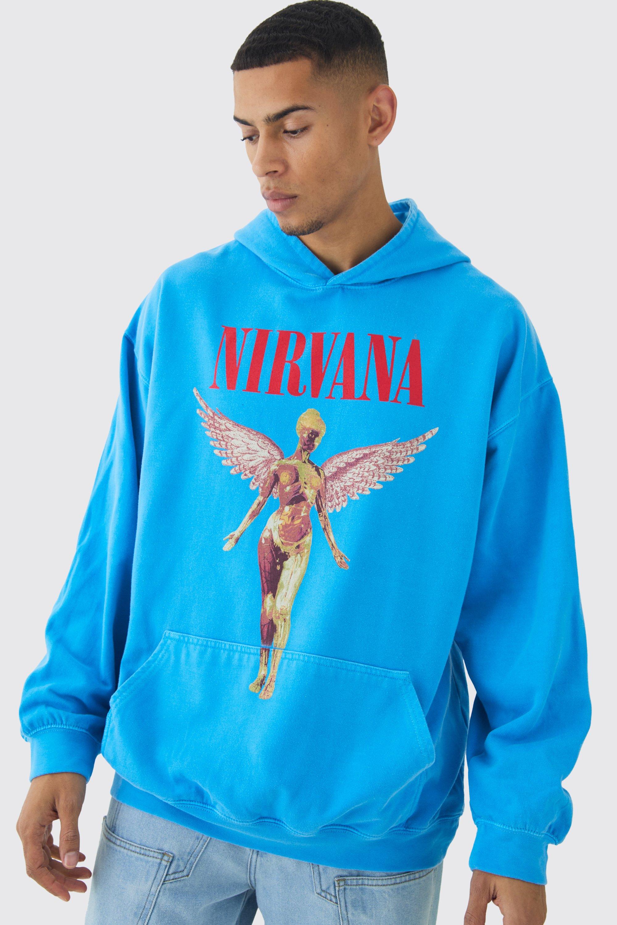 Felpa oversize ufficiale Nirvana in lavaggio con cappuccio, Azzurro