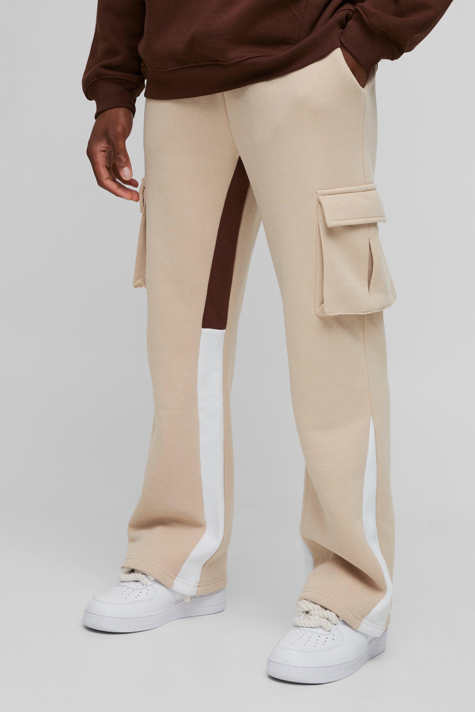 Mens Beige Regular Fit Gusset Cargo Jogger, Beige
