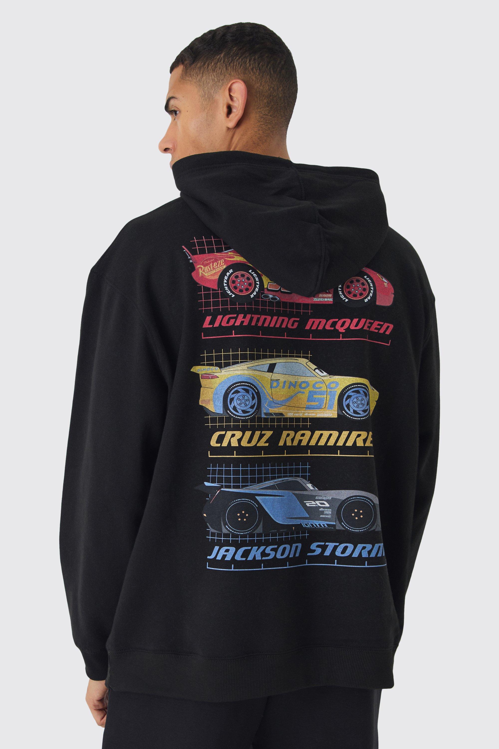 Mens Black Oversized Disney Cars License Print Hoodie, Black