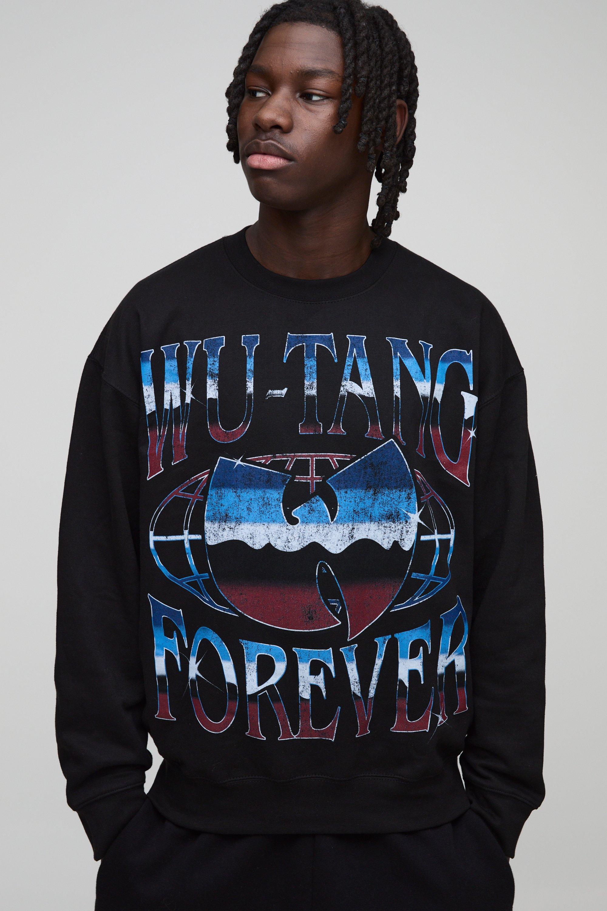 Felpa oversize ufficiale con stampa Wu Tang Clang Band, Nero